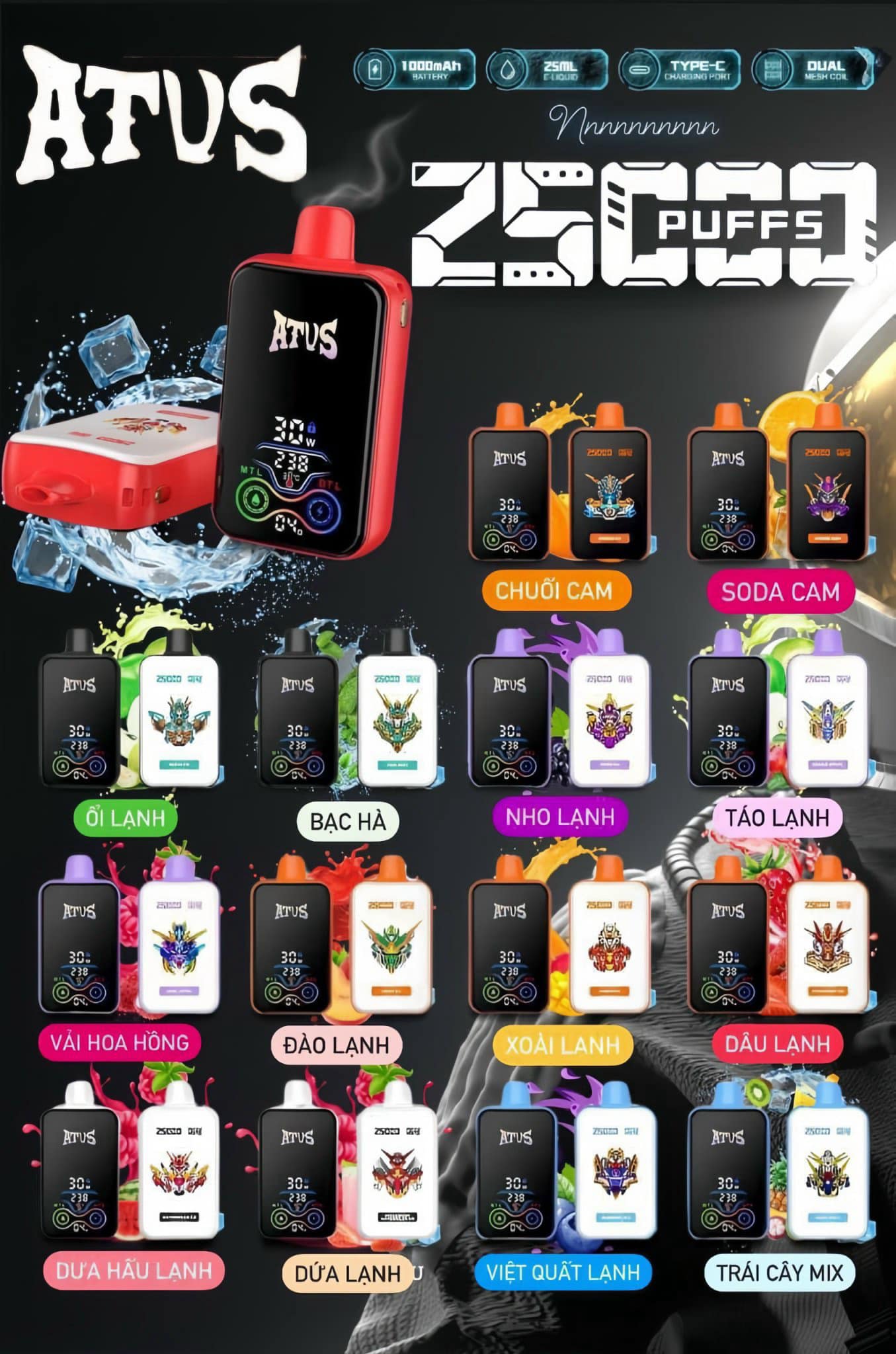 Review chi tiết ATVS Mecha Vape 25000 Hơi (50mg) – Pod 1 Lần