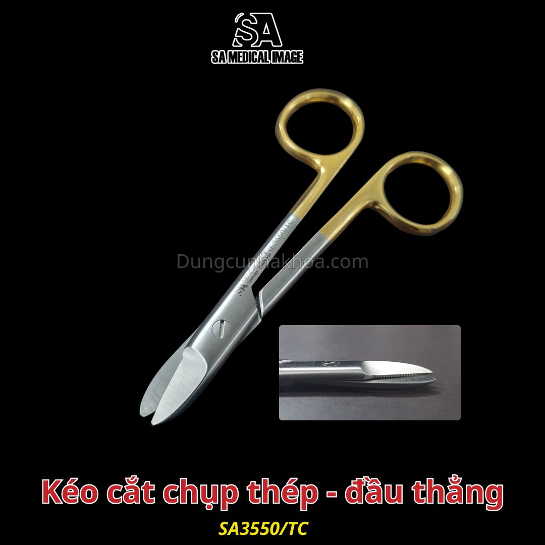 Kéo cắt chụp thép đầu thẳng SA Medical, dụng cụ chỉnh chụp thép