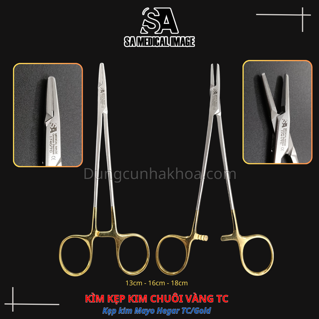 Kìm kẹp kim chuôi vàng 13cm, kìm kẹp kim 16cm, kìm kẹp kim 18cm, kìm kẹp kim nha khoa, kìm mang kim nha khoa, pen kẹp kim khâu nha khoa (1)