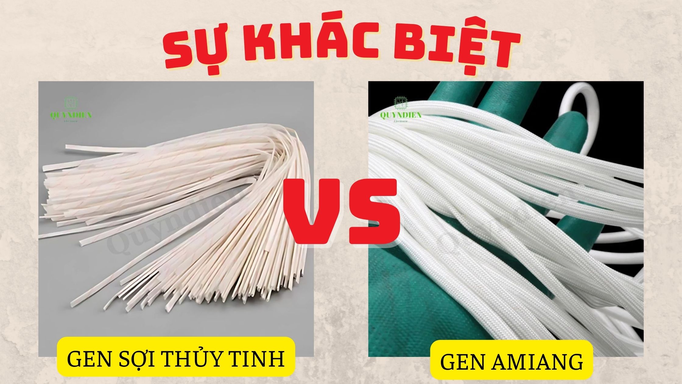 So sánh trực quan giữa gen sợi thủy tinh và gen amiang – hai loại ống gen chịu nhiệt thường dùng trong điện – điện tử