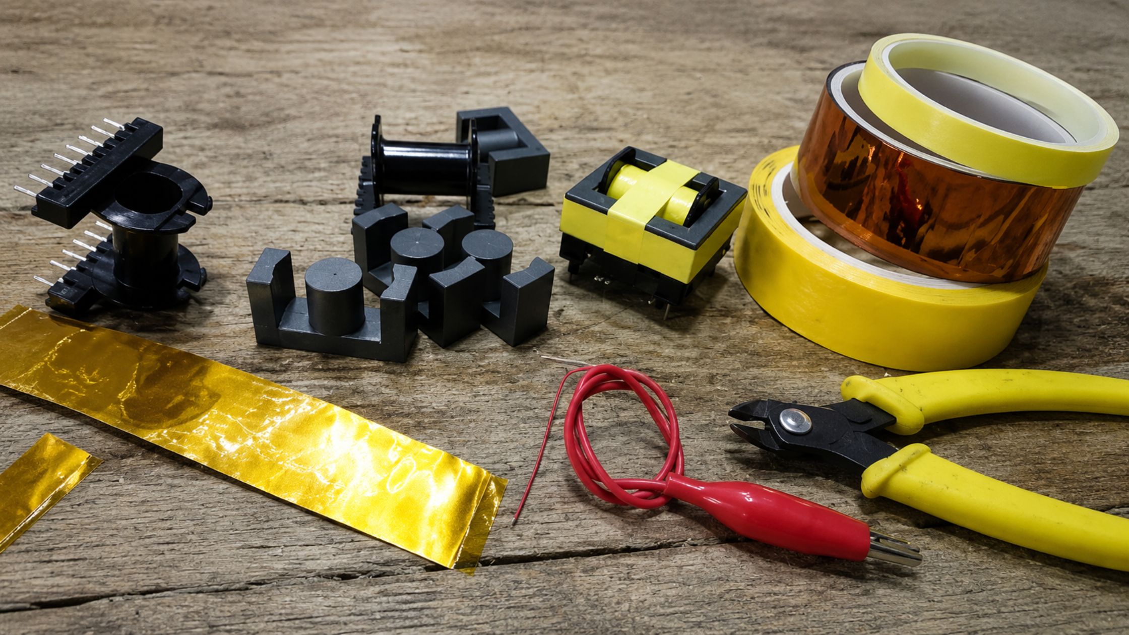 Bộ lõi ferrite, băng keo cách điện và khung quấn biến áp xung thực tế