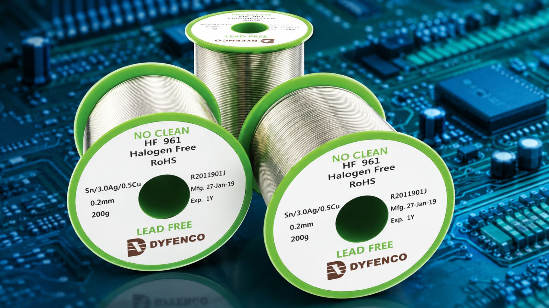 Cuộn chì hàn không chì Lead-Free Dyfenco HF 961 đạt chuẩn RoHS an toàn cho sức khỏe