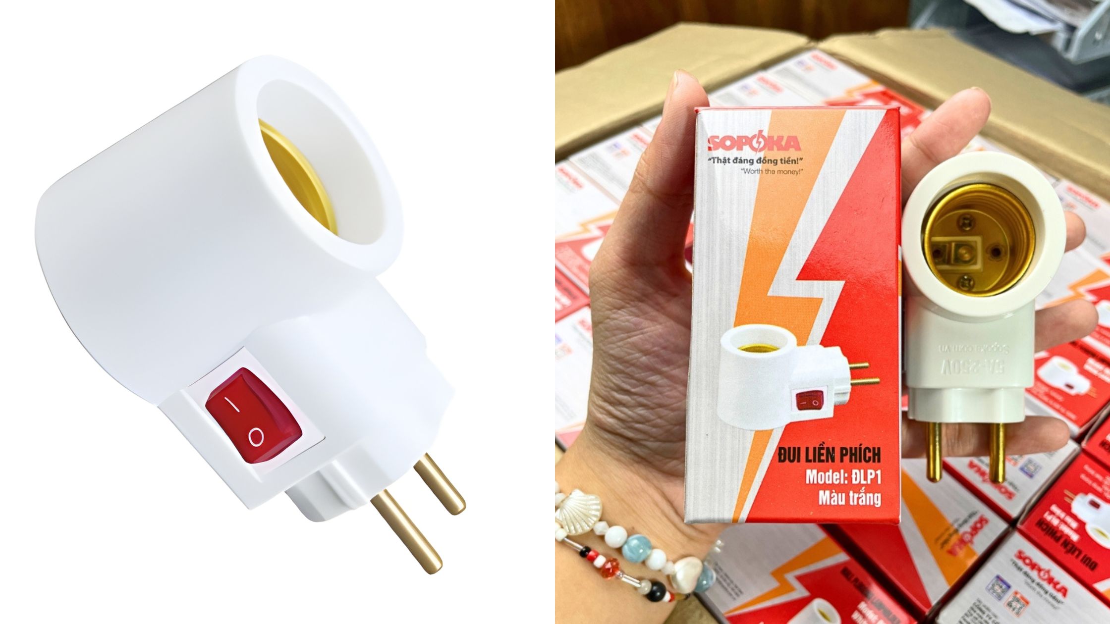 Đui liền phích ĐLP1 có công tắc tại Linh Kiện Quỳnh Diễn