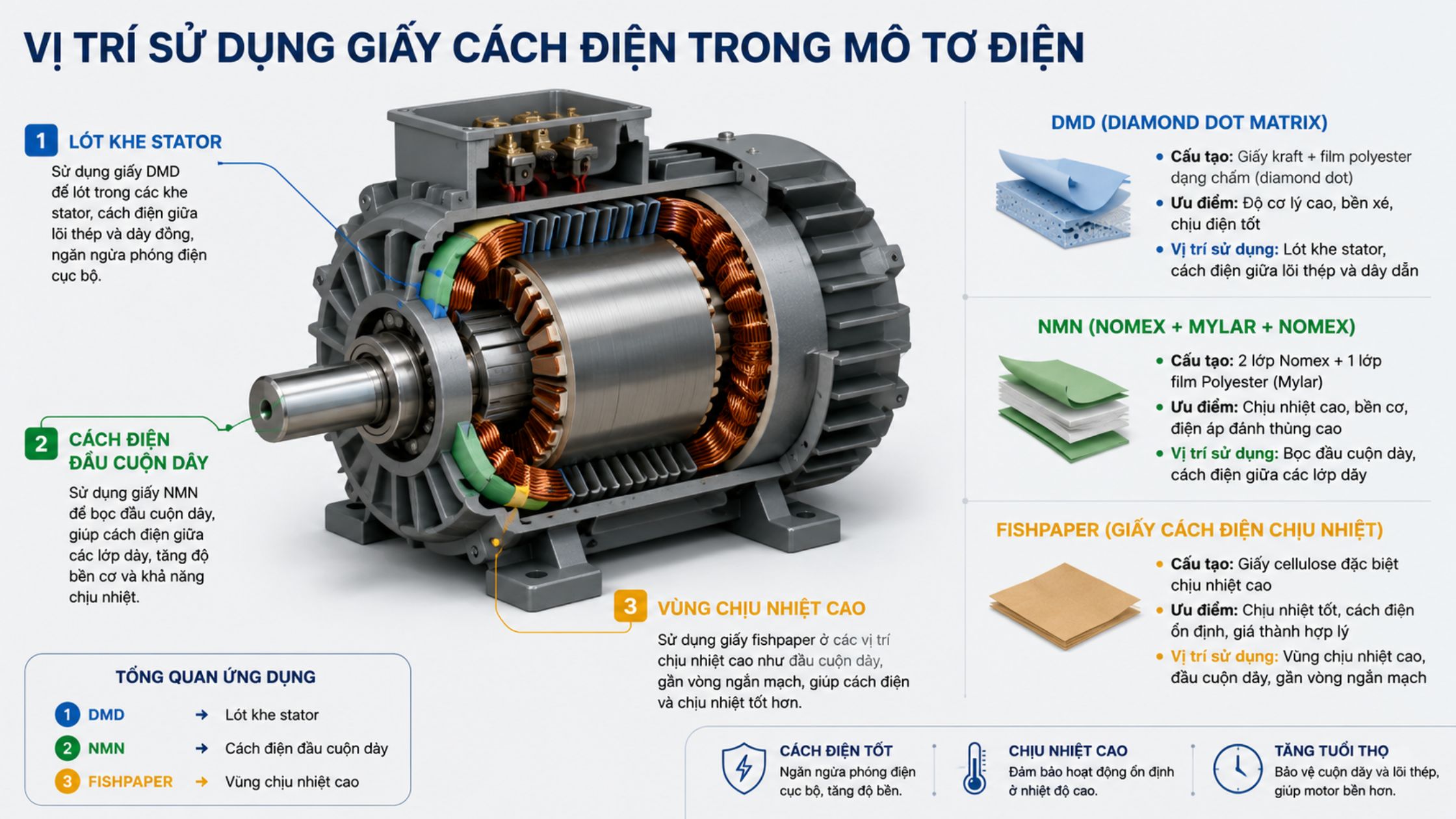 Kết hợp đúng loại giấy theo từng vị trí giúp tăng độ bền cách điện.