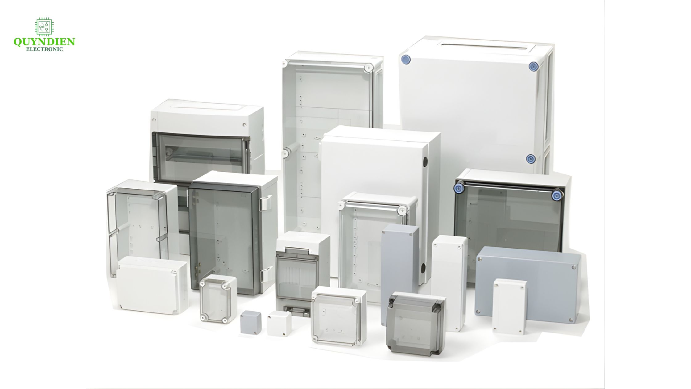 Cấu tạo hộp nhựa ABS gồm thân hộp và nắp (nắp đục hoặc nắp trong), cho phép linh hoạt trong lắp đặt và quan sát mạch điện.