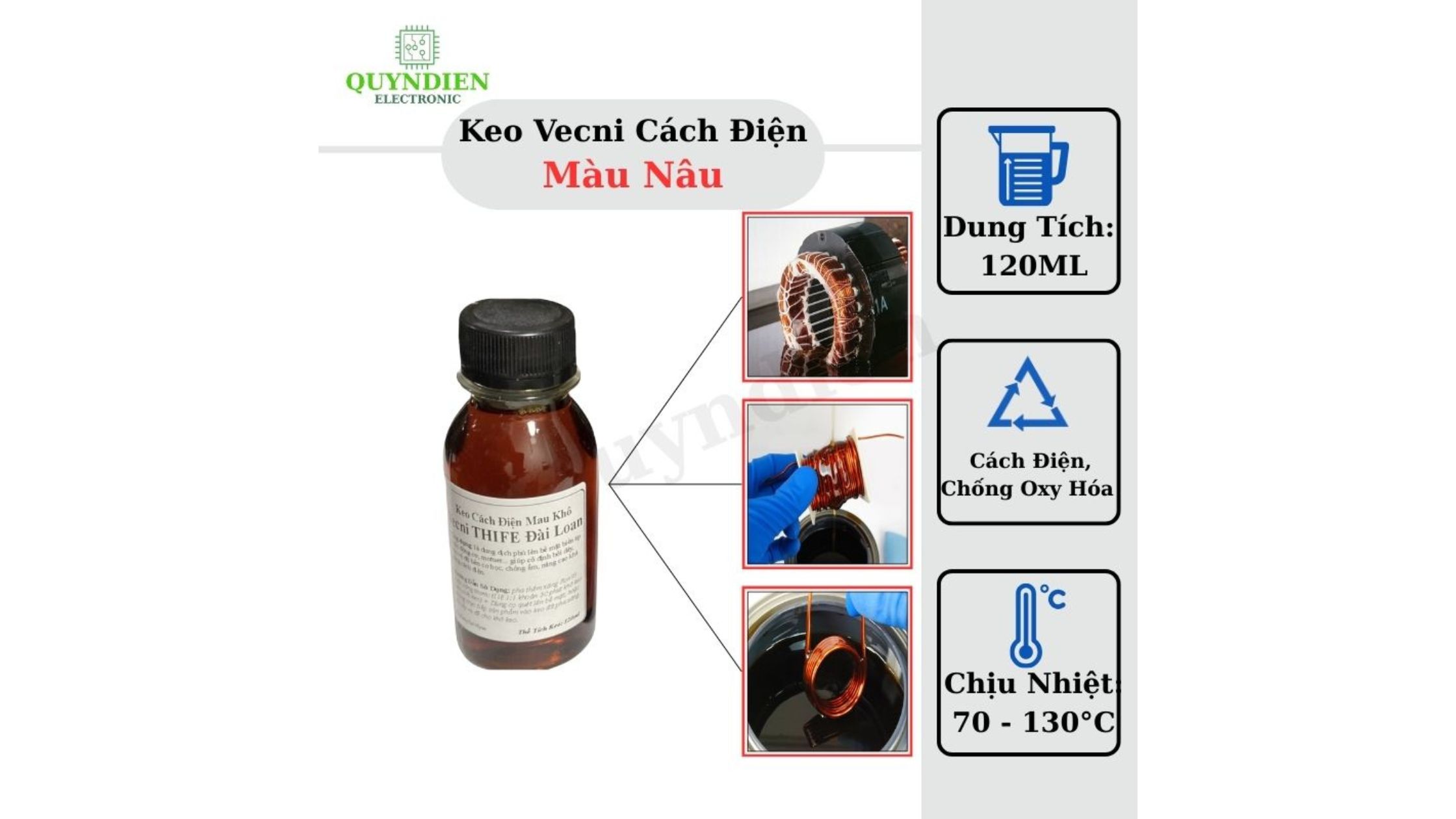 Keo Vecni Cách Điện Màu Trắng 120ml – Chống oxy hóa, chịu nhiệt 70–130°C, bảo vệ cuộn dây motor và biến áp.