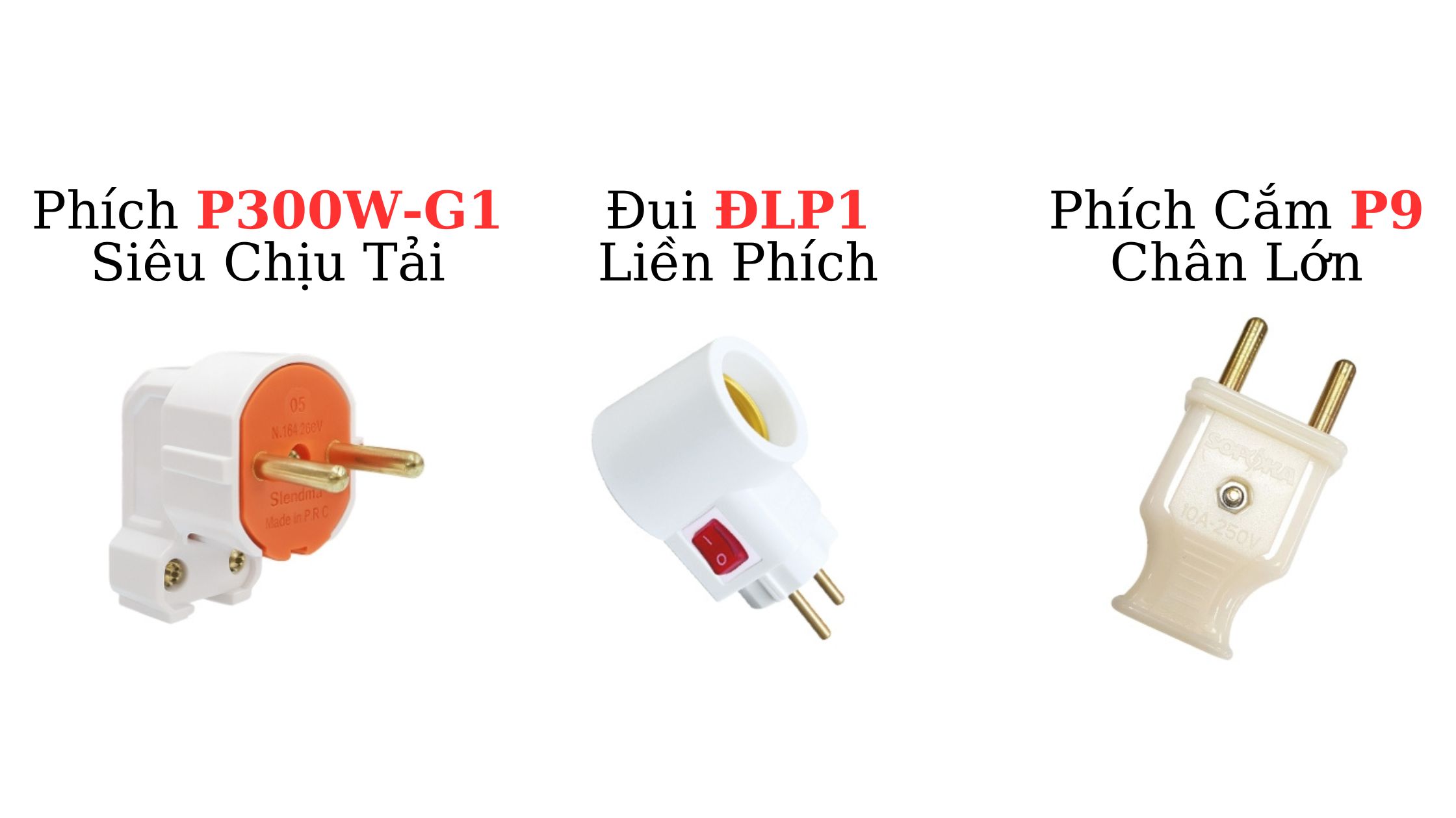 Các loại phích cắm được bán tại cửa hàng Linh Kiện Quỳnh Diễn