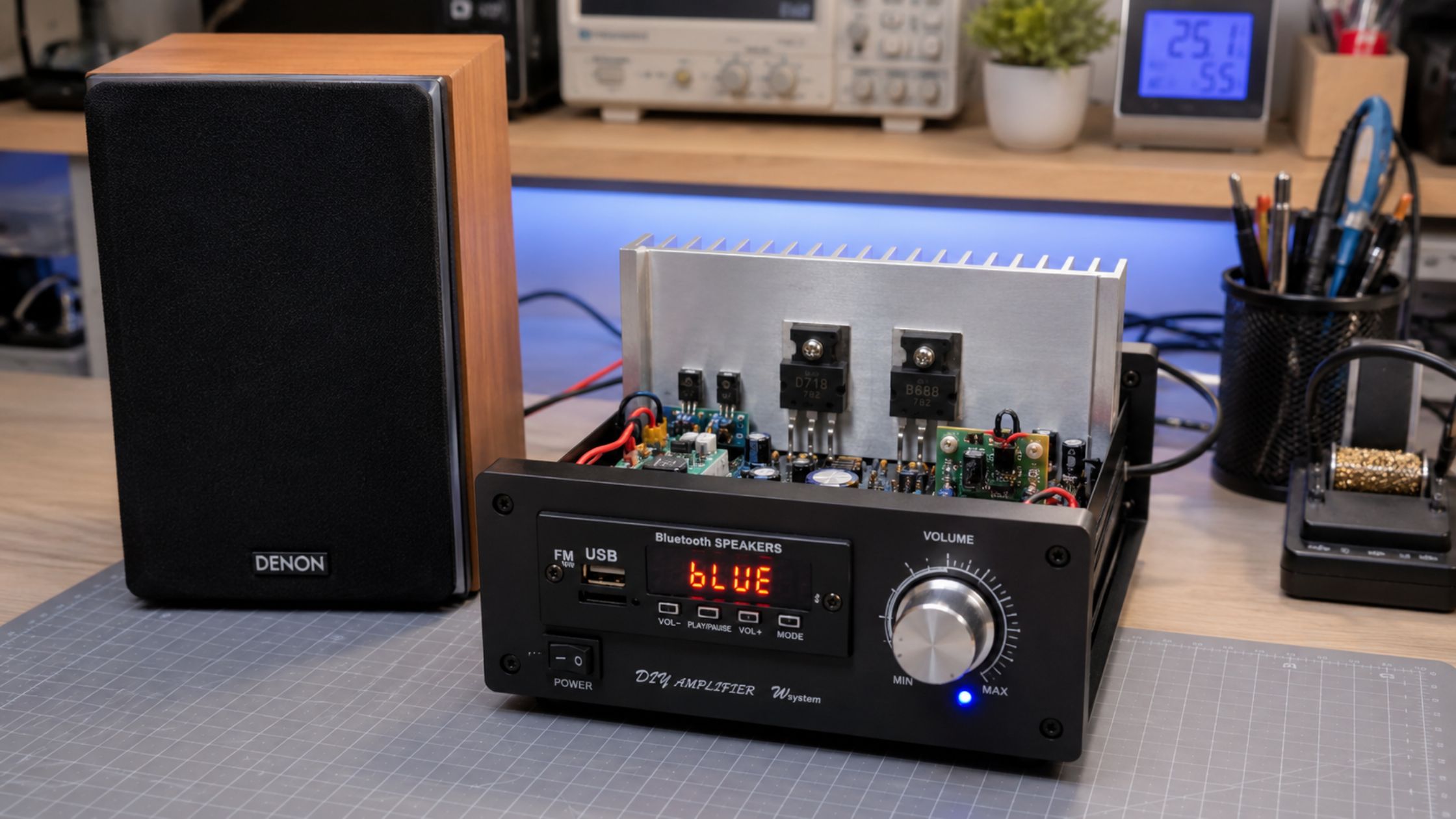Mạch ampli Bluetooth dùng transistor D718 tích hợp FM, USB cho loa DIY