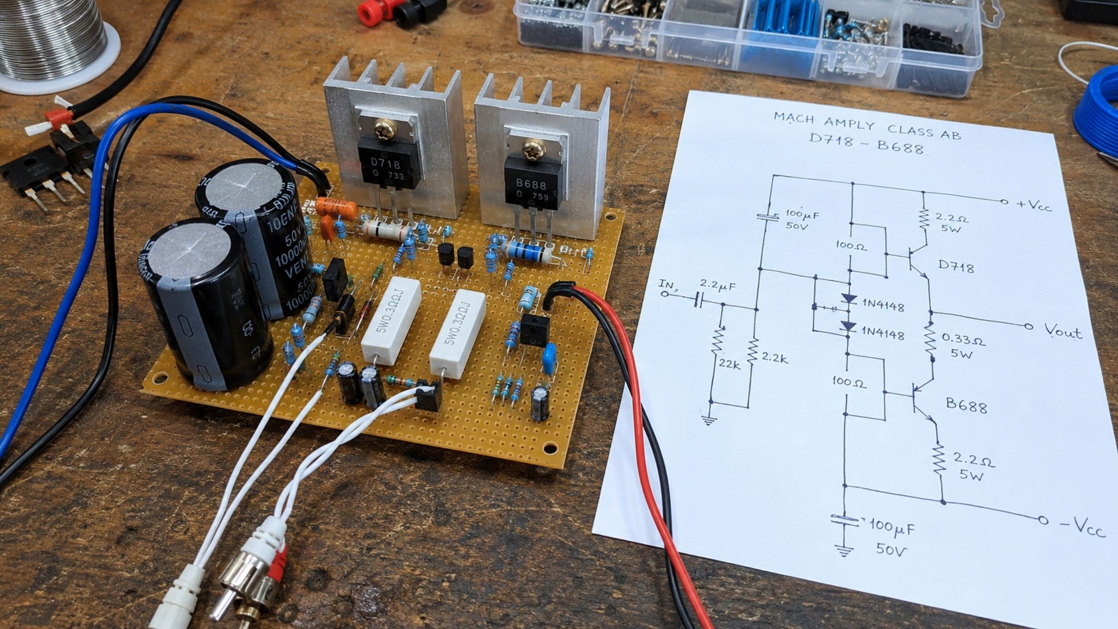 Mạch ampli Class AB dùng D718 B688 dễ build cho người mới học lắp ráp ampli DIY