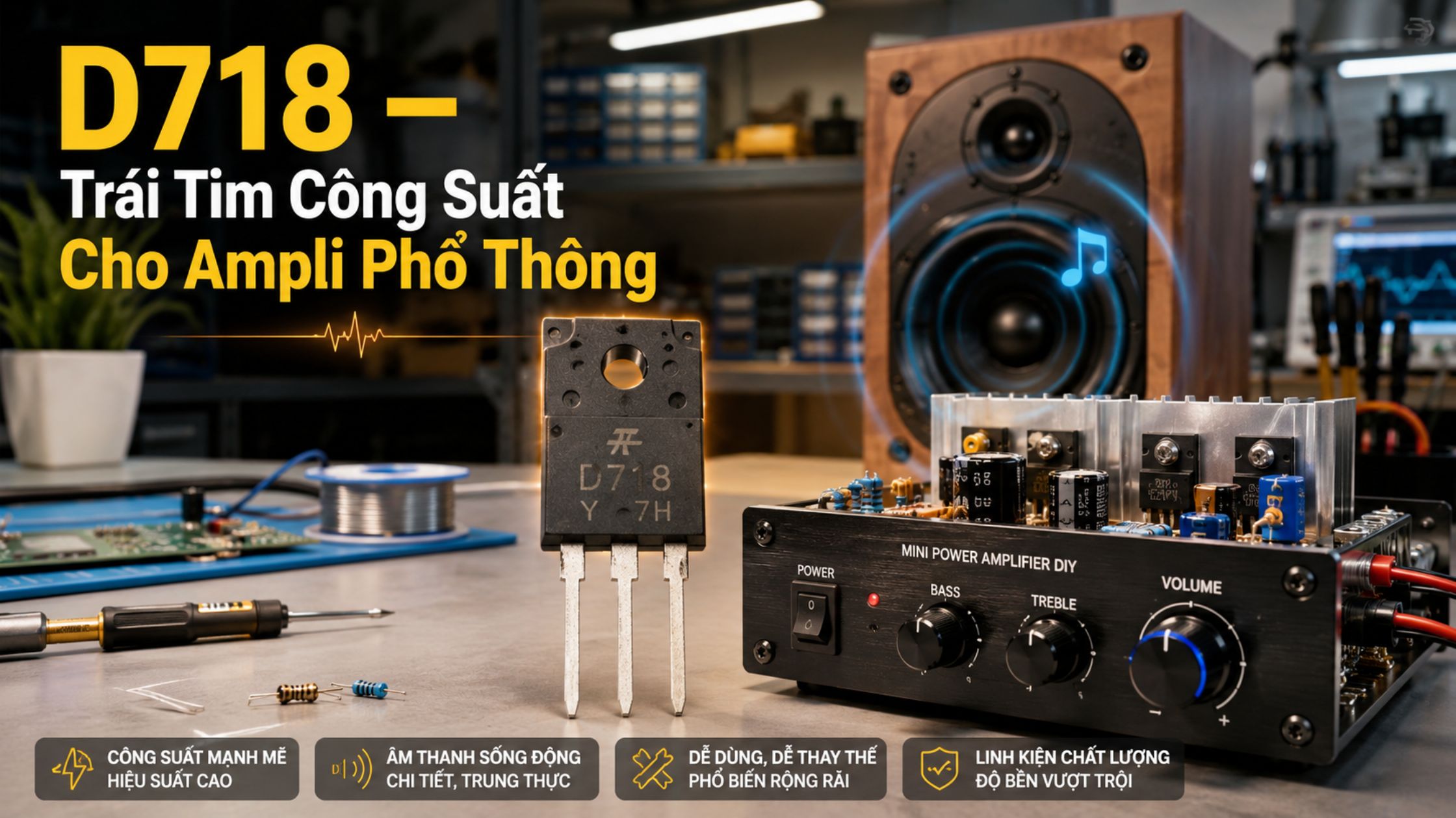 D718 – transistor công suất phổ biến cho ampli DIY, dễ lắp ráp và cho âm thanh ổn định