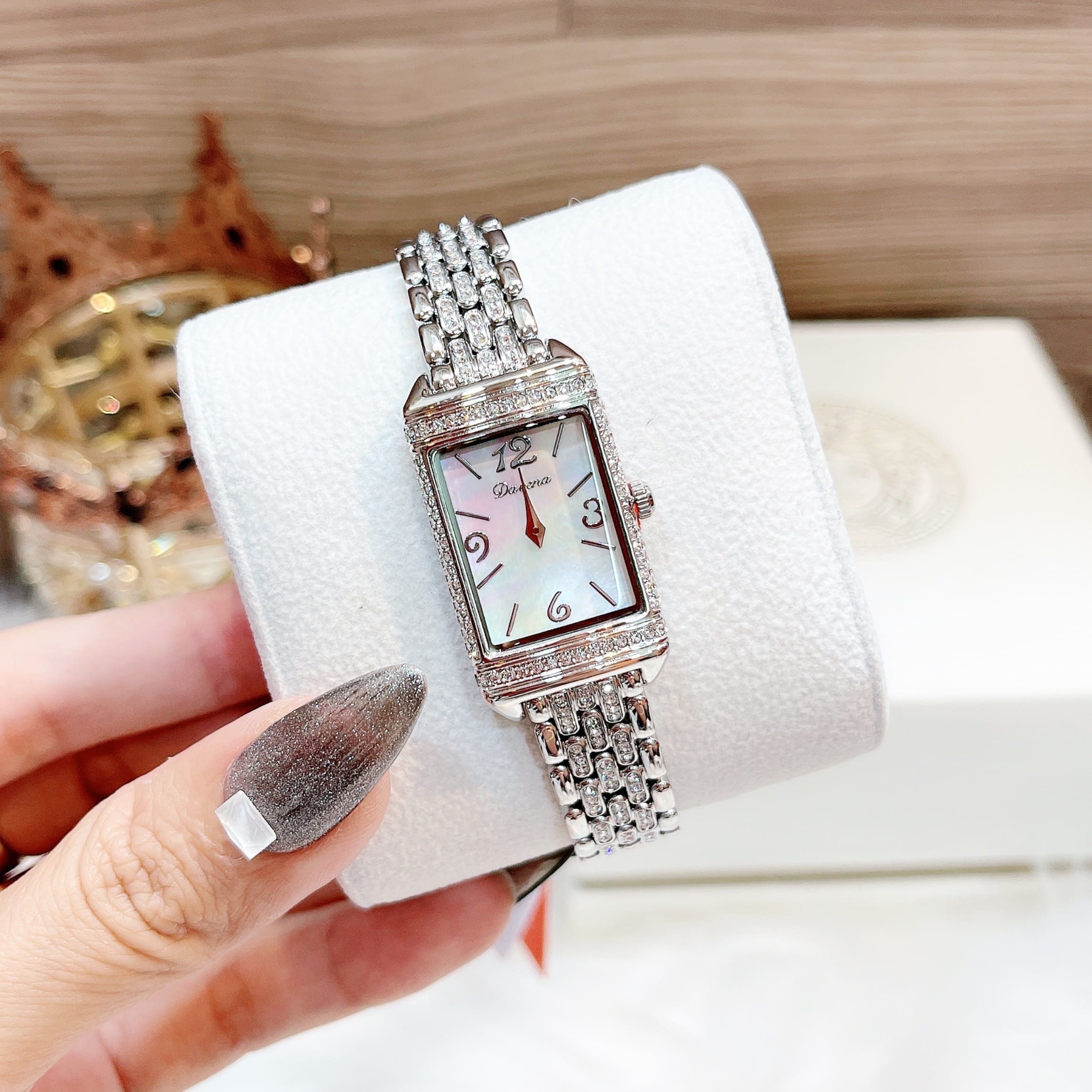 Đồng Hồ Davena Mặt Chữ Nhật |Nữ Giới |Đính Đá |Dây Kim Loại Silver |Máy Pin (Quartz) |Size 19x29mm |donghogiatot.vn