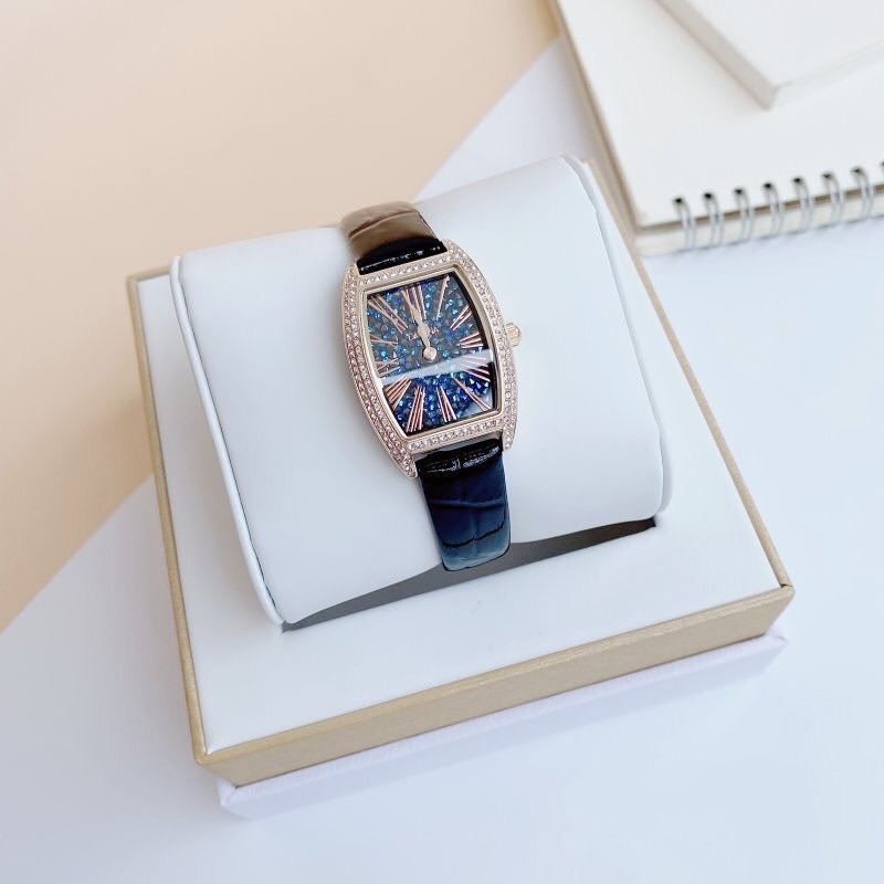 Đồng Hồ Davena Rose Gold |Nữ Giới |Full Đá Nhũ Xanh |Dây Da Đen |Máy Pin (Quartz) |Size 25x36mm |donghogiatot.vn