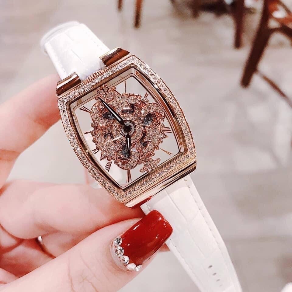 Đồng Hồ Davena Trăng Sao Xoay |Nữ Giới |Mặt Rose Gold |Dây Da Trắng |Máy Pin (Quartz) |Size 32x44mm |donghogiatot.vn