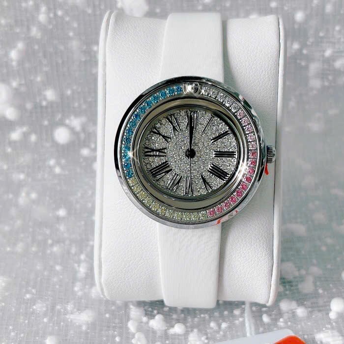 Đồng Hồ Davena Silver |Nữ Giới |Đính Đá Nhiều Màu |Dây Da Trắng |Máy Pin (Quartz) |Size 30mm |donghogiatot.vn
