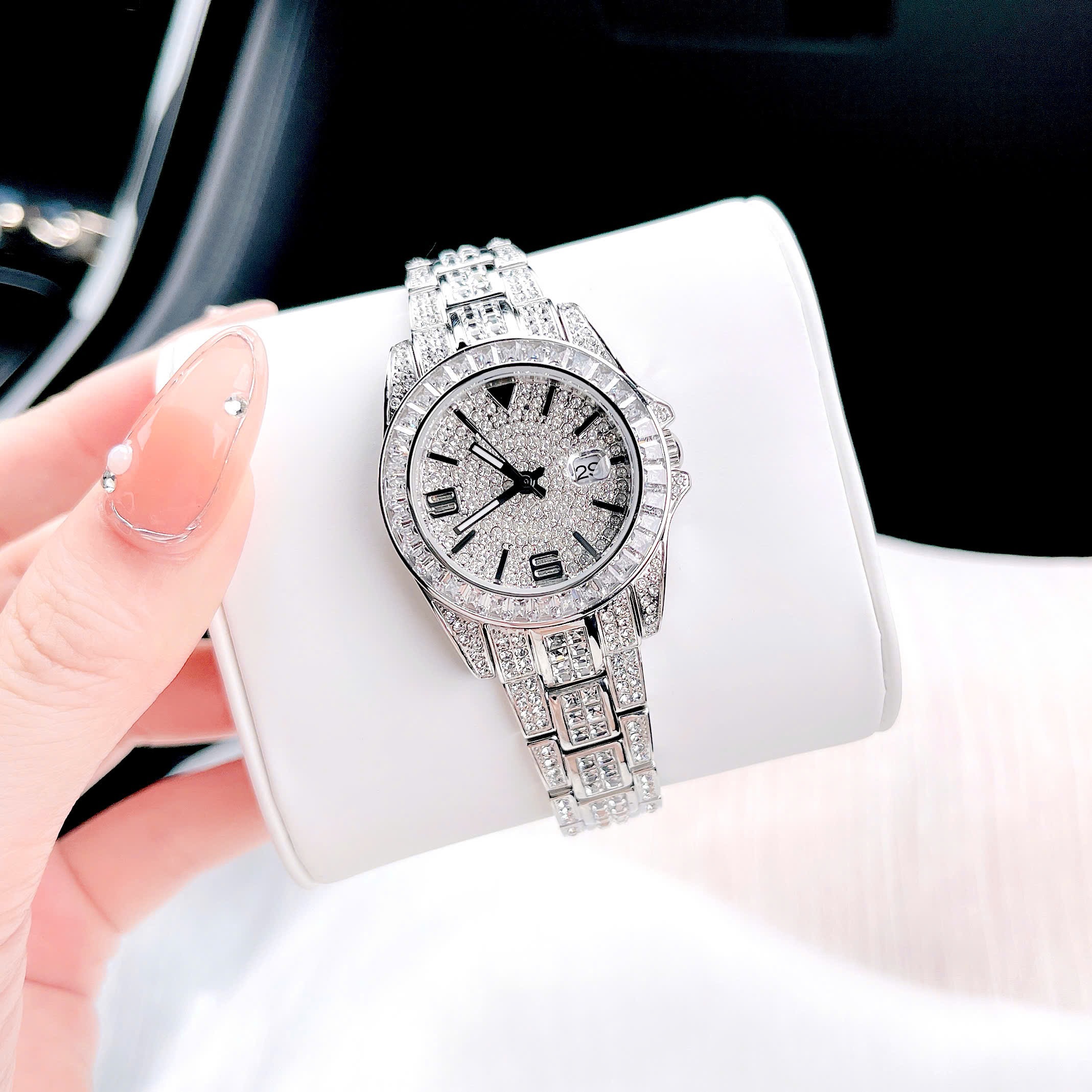Đồng Hồ Davena Full Đá Swarovski |Nữ Giới |Dây Kim Loại Trắng Silver |Máy Pin (Quartz) |Size 33mm |donghogiatot.vn