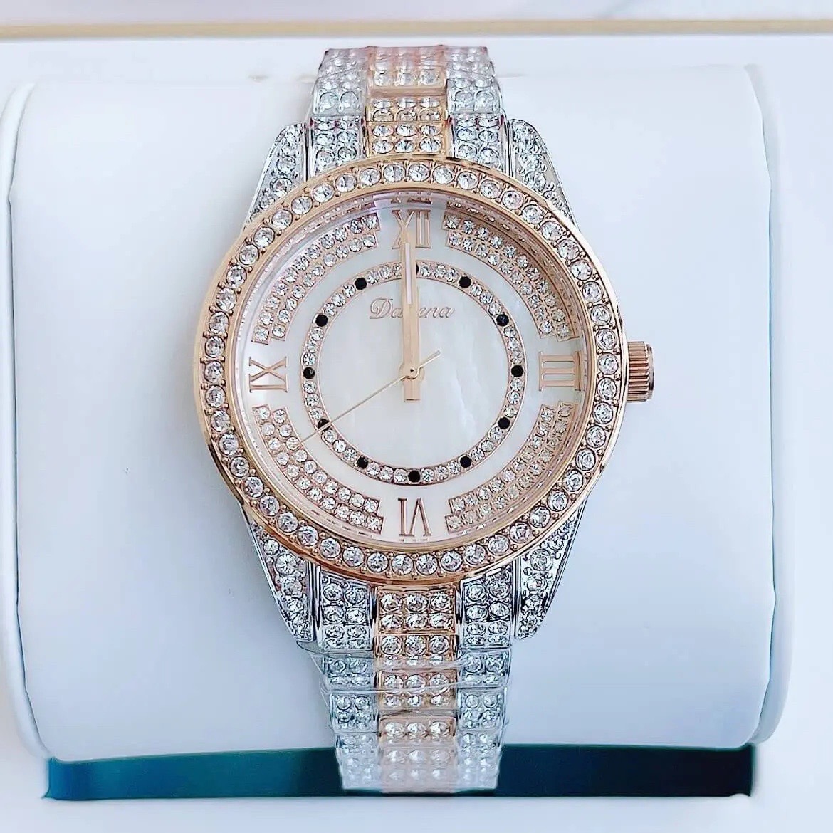 Đồng Hồ Davena Mặt Xà Cừ |Nữ Giới |Đính Đá |Dây Kim Loại Demi Rose Gold |Máy Pin (Quartz) |Size 38mm |donghogiatot.vn