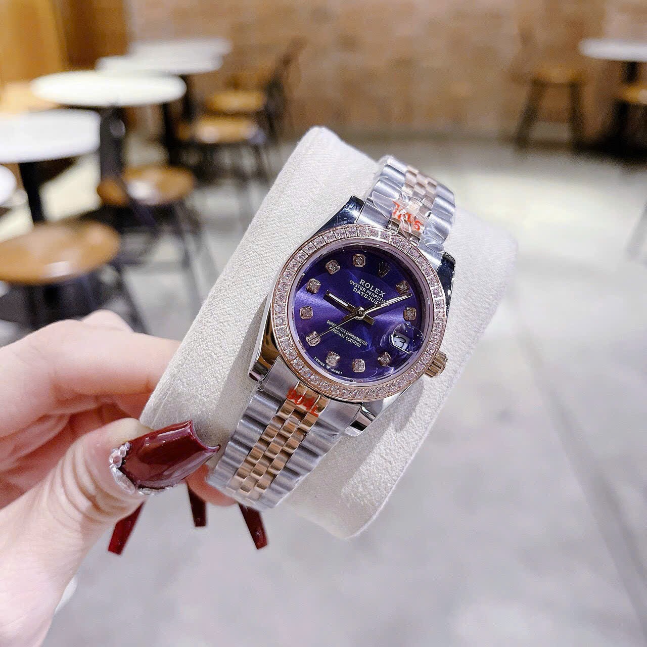 Đồng Hồ Rolex Đính Đá |Nữ Giới |Mặt Xanh Dương |Dây Kim Loại Demi Rose Gold |Máy Pin (Máy Quartz) |Size 31mm |donghogiatot.vn