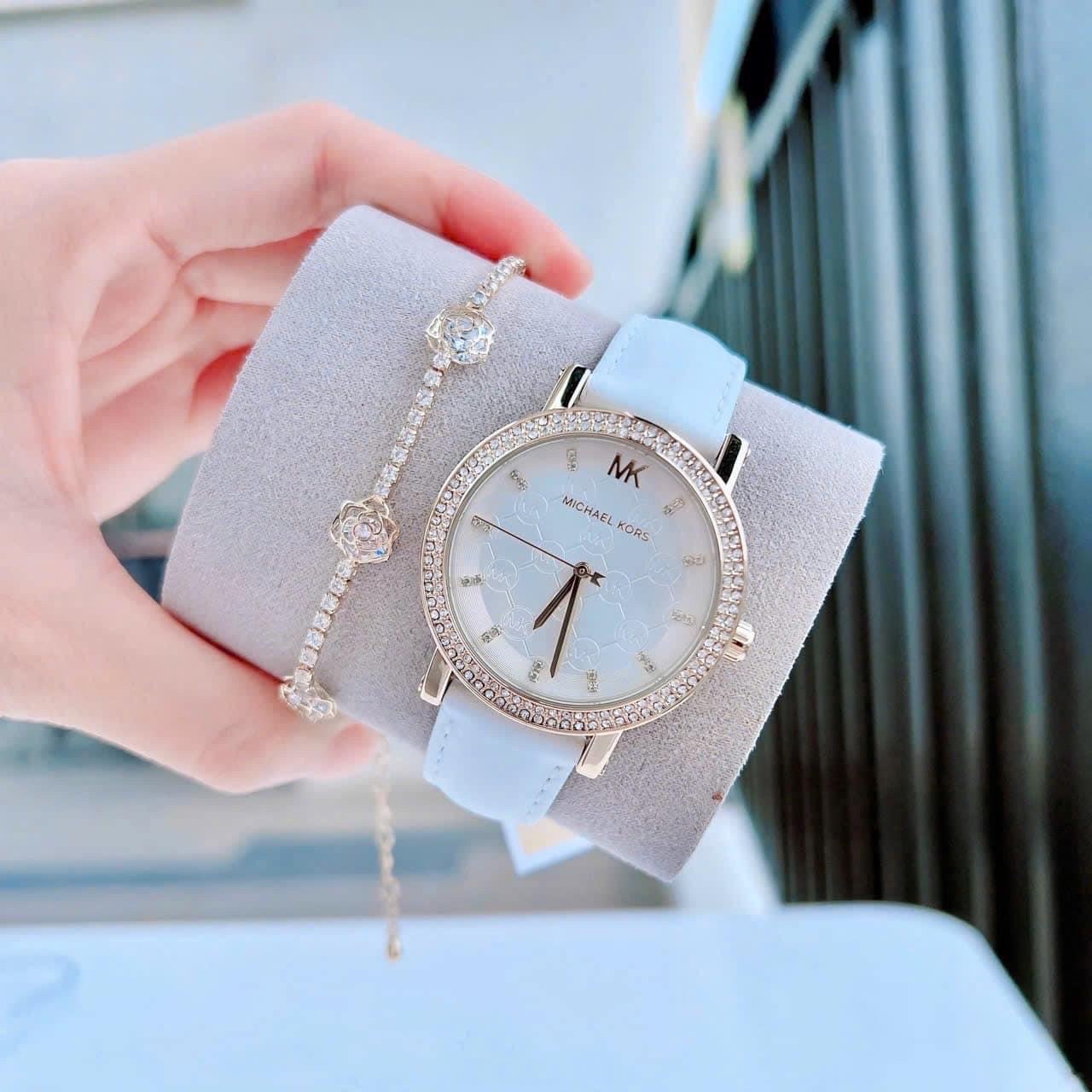 Đồng Hồ Michael Kors Corey |Nữ Giới |Đính Đá |Dây Da Trắng |Máy Pin (Quartz) |Size 36mm |donghogiatot.vn