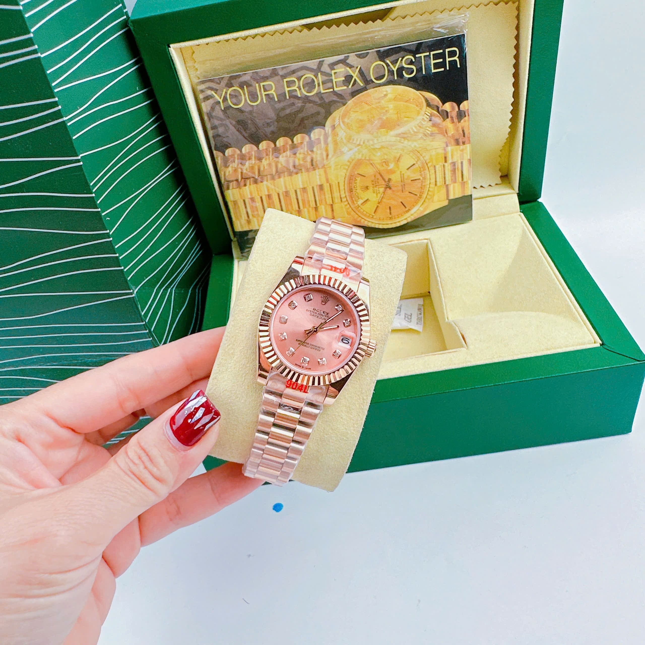 Đồng Hồ Rolex Niềng Khía |Nữ Giới |Mặt Hồng |Dây Kim Loại Rose Gold |Máy Pin (Máy Quartz) |Size 31mm |donghogiatot.vn