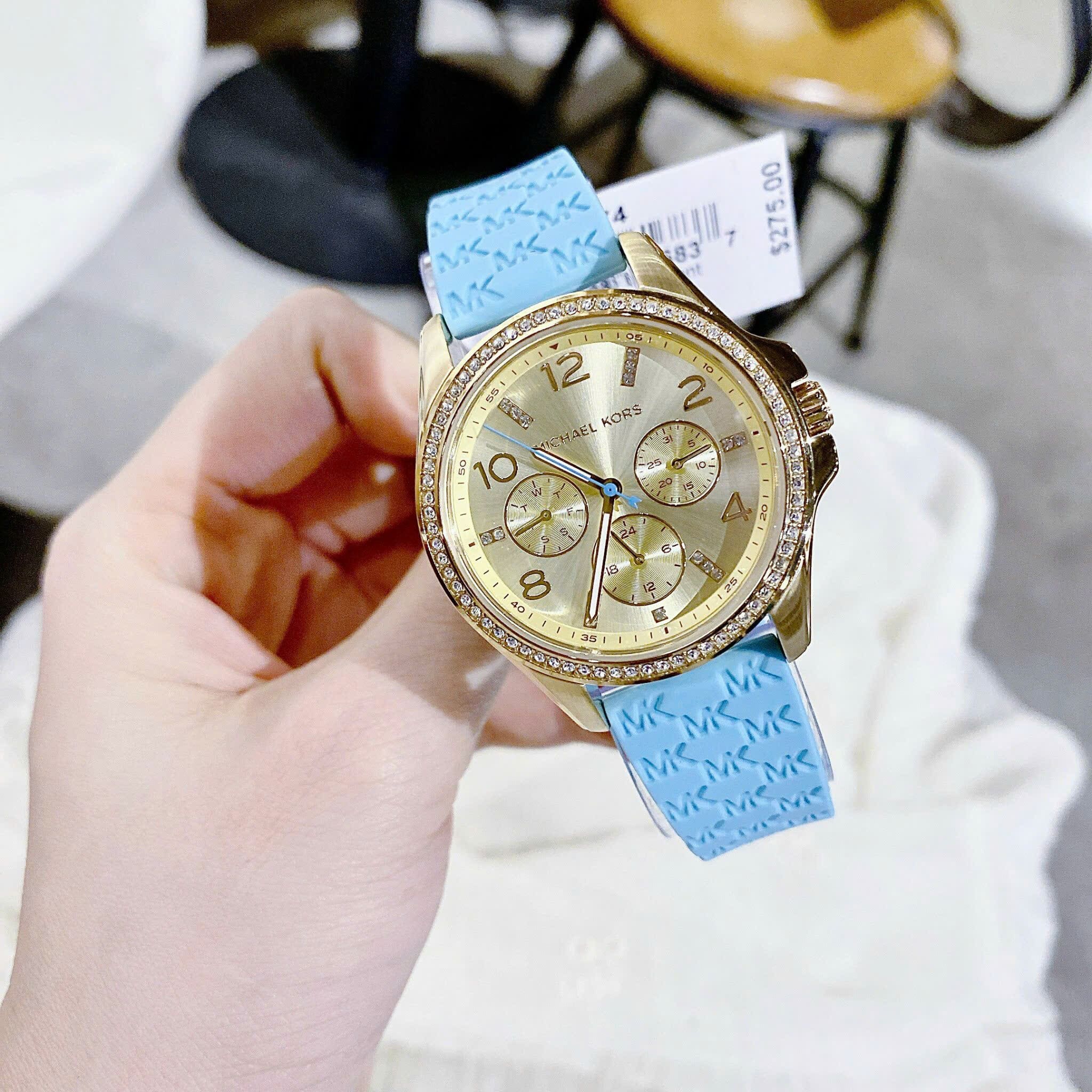 Đồng Hồ Michael Kors Mini Pilot |Nữ Giới |Vàng Gold |Dây Silicone Xanh Da Trời |Máy Pin (Quartz) |Size 36mm |donghogiatot.vn