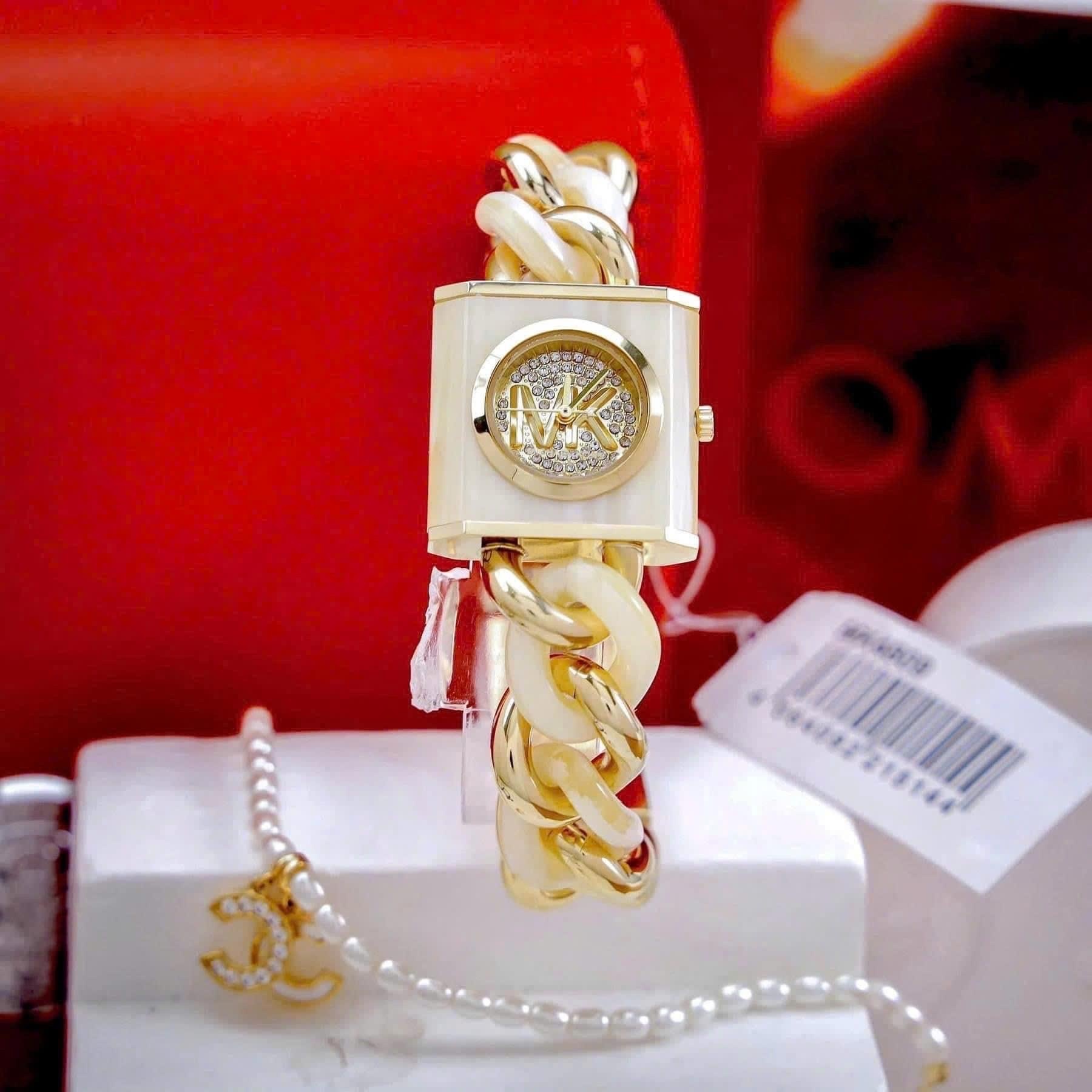 Đồng Hồ Michael Kors Chain Lock |Nữ Giới |Mặt Vuông |Dây Mắt Xích Mix Acetate Trắng |Máy Pin (Quartz) |Size 25mm |donghogiatot.vn