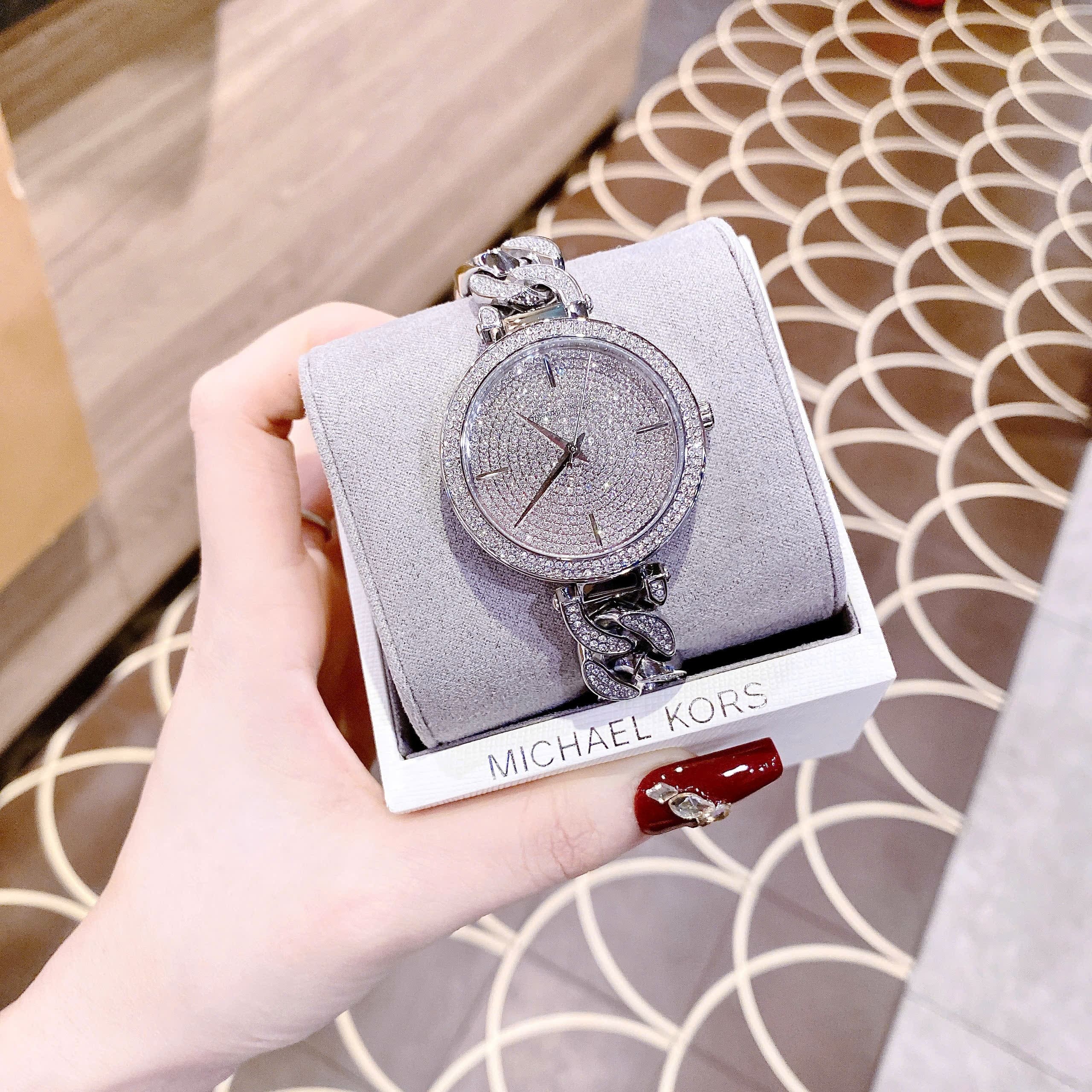 Đồng Hồ Michael Kors Catelyn |Nữ Giới |Full Đá |Dây Mắt Xích Trắng Silver |Máy Pin (Quartz) |Size 38mm |donghogiatot.vn