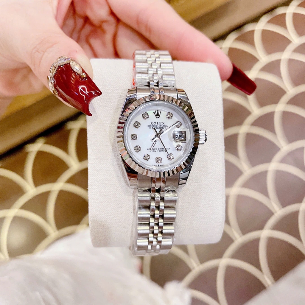 Đồng Hồ Rolex Niềng Khía |Cặp Đôi |Mặt Trắng |Dây Kim Loại Silver |Máy Pin (Máy Quartz) |Size 41x31mm |donghogiatot.vn