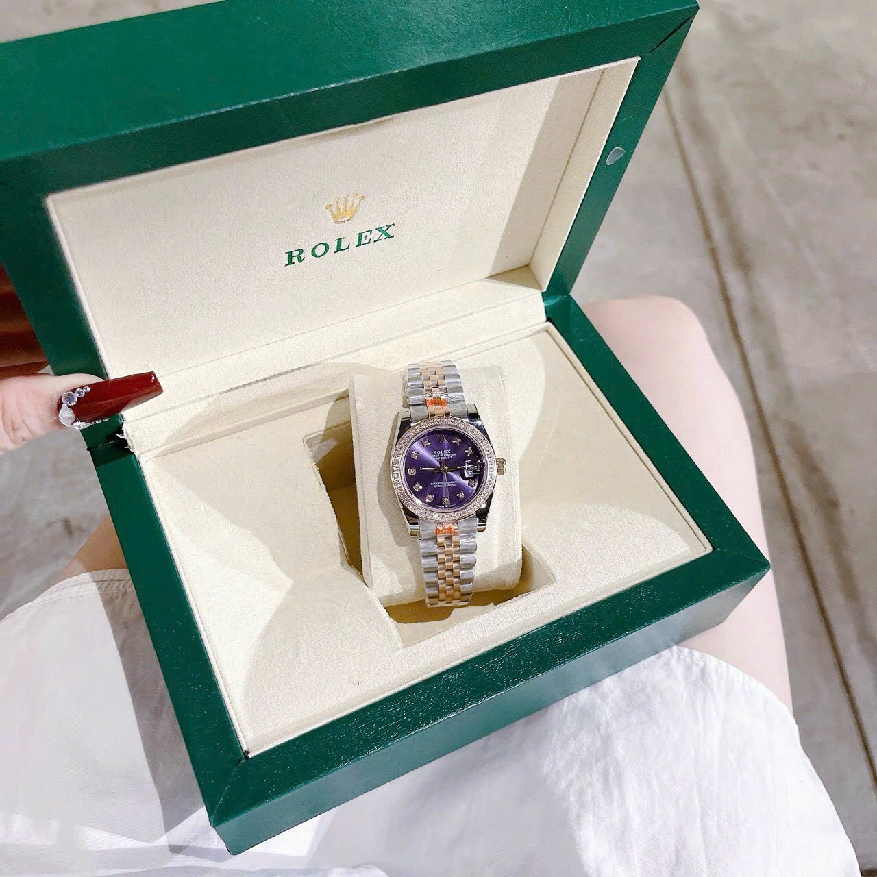 Đồng Hồ Rolex Đính Đá |Nữ Giới |Mặt Xanh Dương |Dây Kim Loại Demi Rose Gold |Máy Pin (Máy Quartz) |Size 31mm |donghogiatot.vn