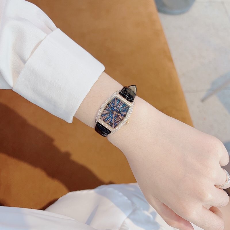 Đồng Hồ Davena Rose Gold |Nữ Giới |Full Đá Nhũ Xanh |Dây Da Đen |Máy Pin (Quartz) |Size 25x36mm |donghogiatot.vn