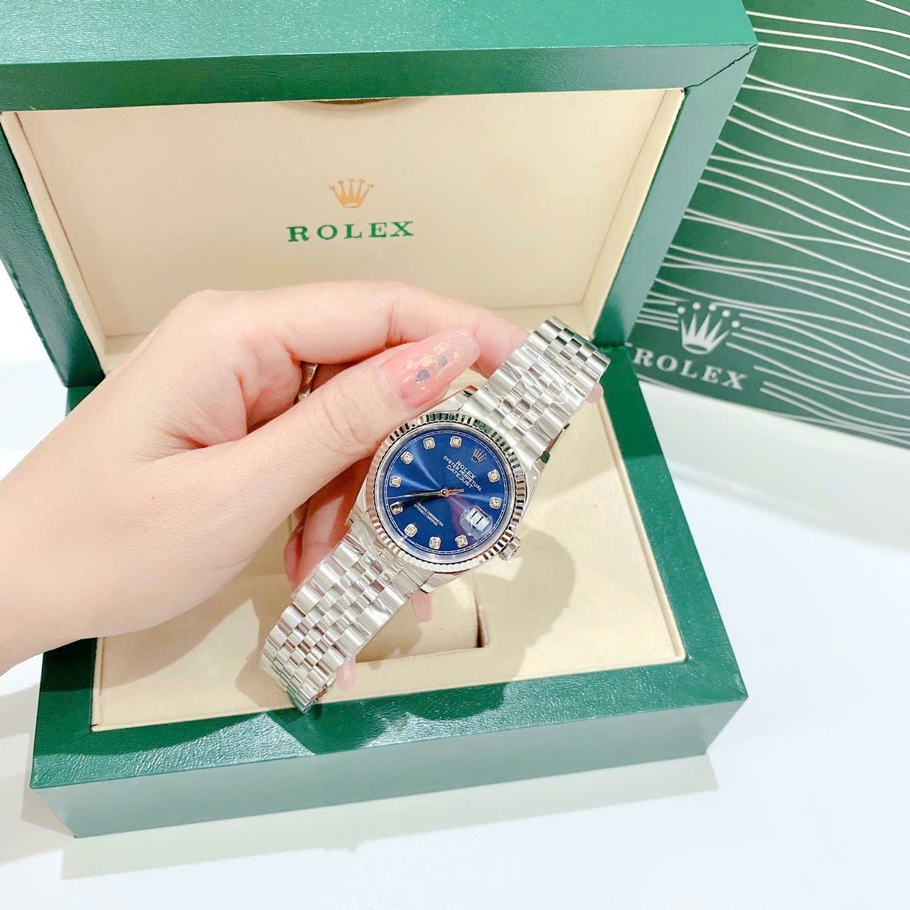 Đồng Hồ Rolex Niềng Khía |Nữ Giới |Mặt Xanh Dương |Dây Kim Loại Silver |Máy Cơ (Automatic) |Size 36mm |donghogiatot.vn