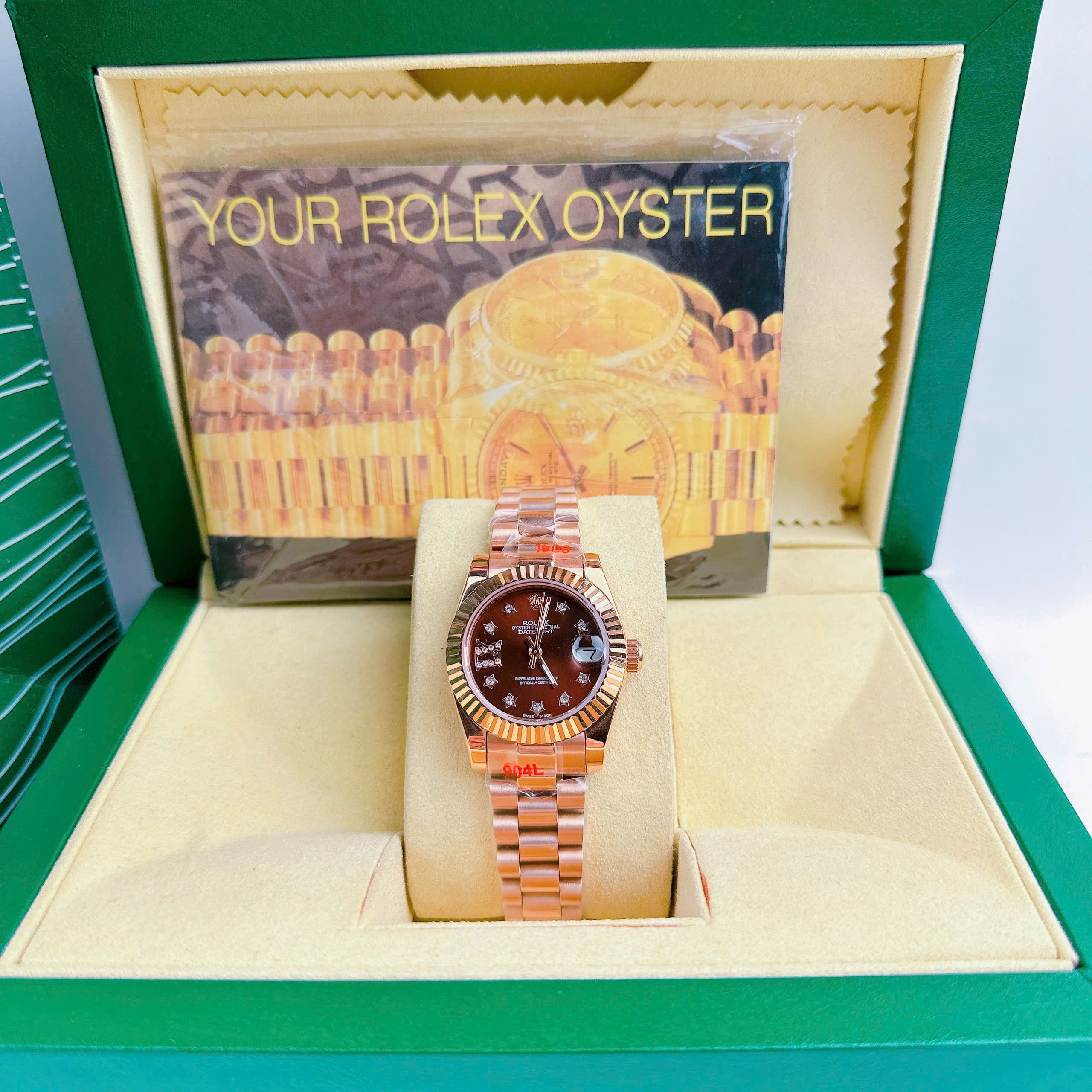 Đồng Hồ Rolex Đính Đá Ngôi Sao |Nữ Giới |Nâu |Niềng Khía |Dây Kim Loại Rose Gold |Máy Pin (Máy Quartz) |Size 31mm |donghogiatot.vn