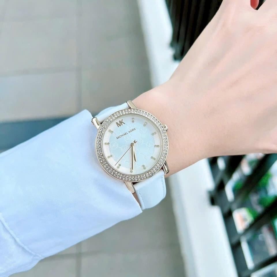 Đồng Hồ Michael Kors Corey |Nữ Giới |Đính Đá |Dây Da Trắng |Máy Pin (Quartz) |Size 36mm |donghogiatot.vn