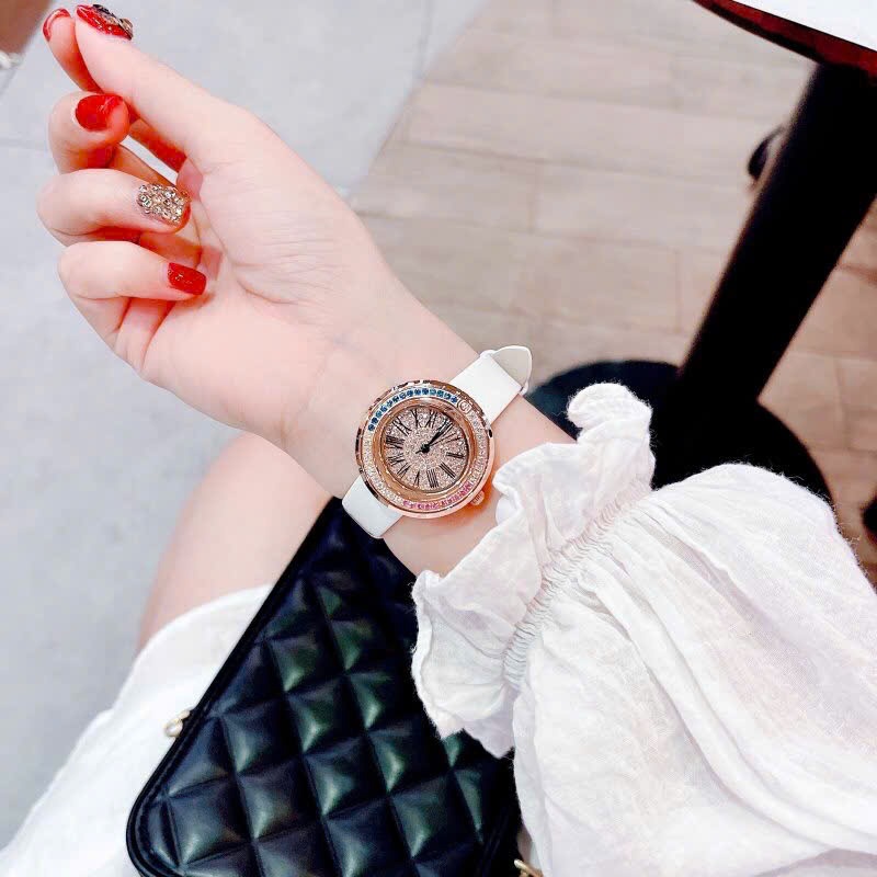 Đồng Hồ Davena Rose Gold |Nữ Giới |Đính Đá Nhiều Màu |Dây Da Trắng |Máy Pin (Quartz) |Size 30mm |donghogiatot.vn