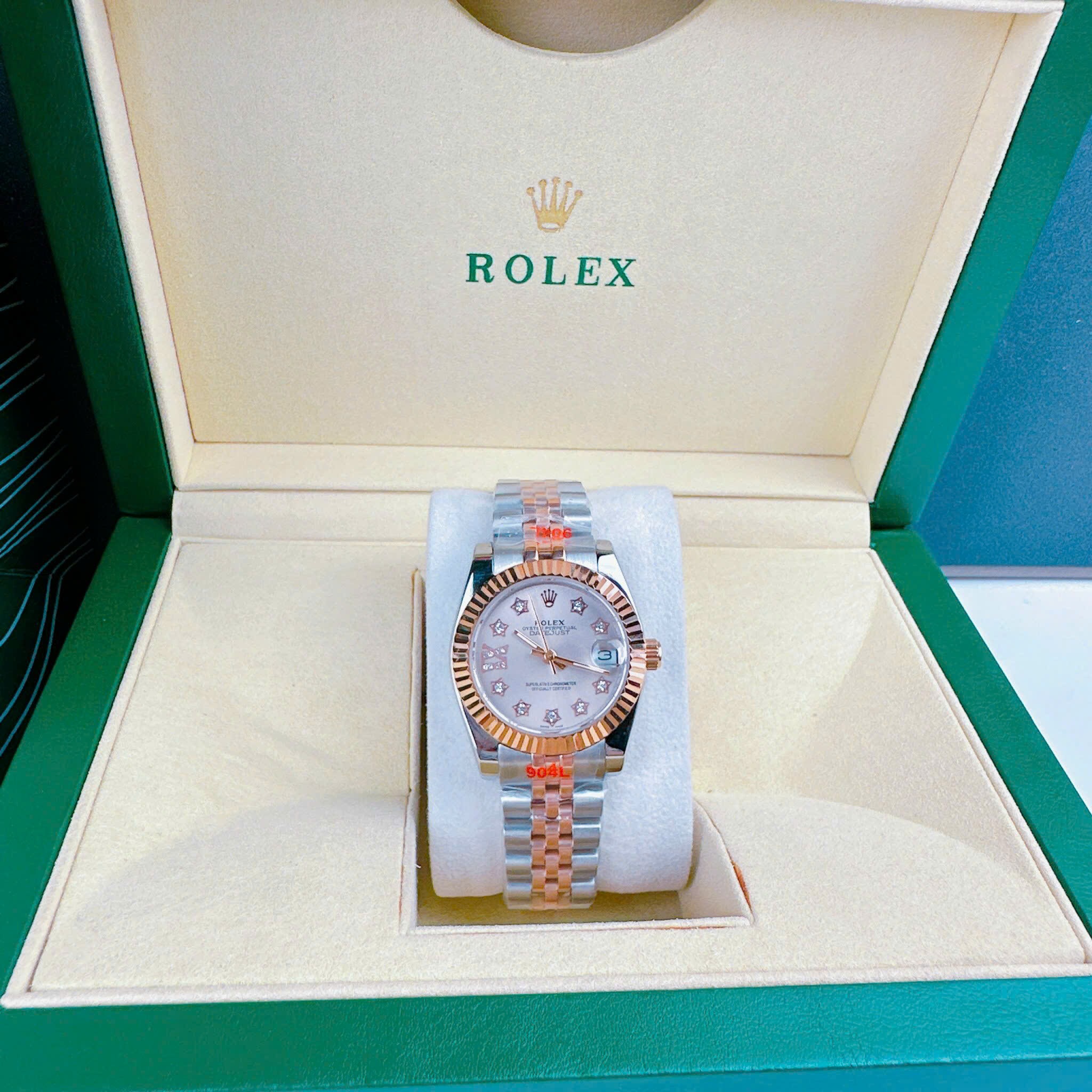 Đồng Hồ Rolex Đính Đá Ngôi Sao |Nữ Giới |Hồng Nhạt |Dây Kim Loại Demi Rose Gold |Máy Pin (Máy Quartz) |Size 31mm |donghogiatot.vn