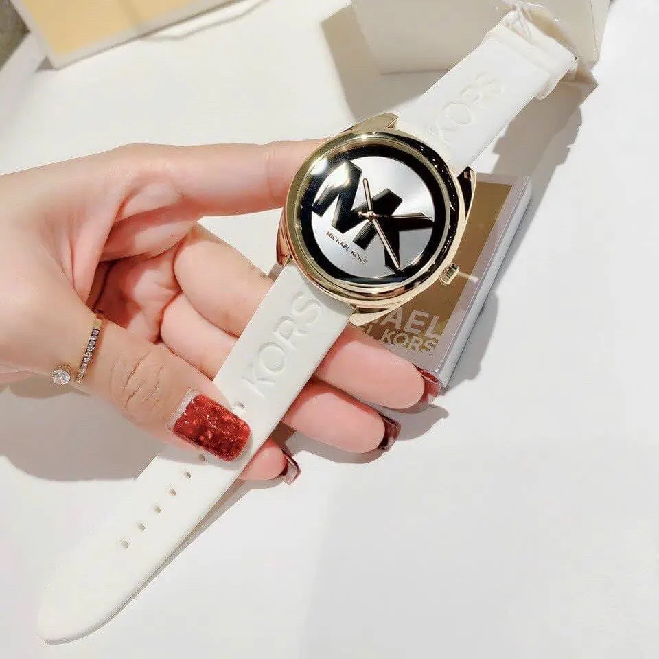 Đồng Hồ Michael Kors Janelle |Nữ Giới |Vàng Gold |Dây Silicone Trắng |Máy Pin (Quartz) |Size 40mm |donghogiatot.vn
