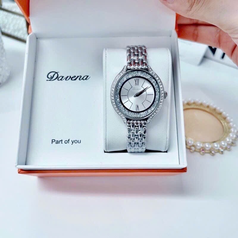 Đồng Hồ Davena Đính Đá Swarovski |Nữ Giới |Dây Kim Loại Trắng Silver |Máy Pin (Quartz) |Size 32mm |donghogiatot.vn
