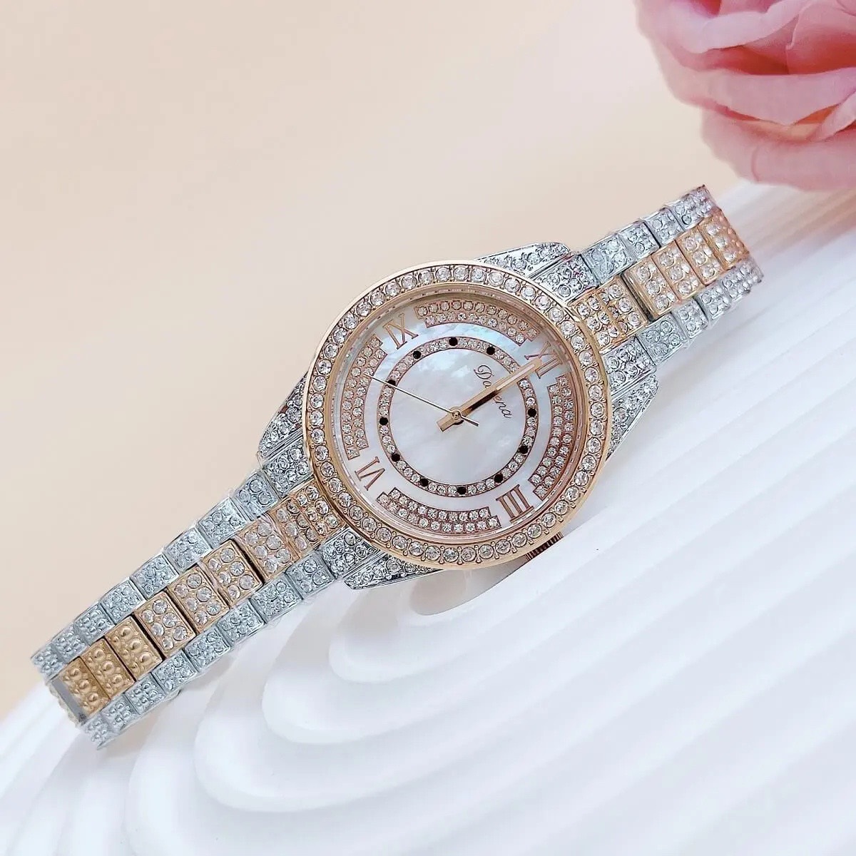 Đồng Hồ Davena Mặt Xà Cừ |Nữ Giới |Đính Đá |Dây Kim Loại Demi Rose Gold |Máy Pin (Quartz) |Size 38mm |donghogiatot.vn