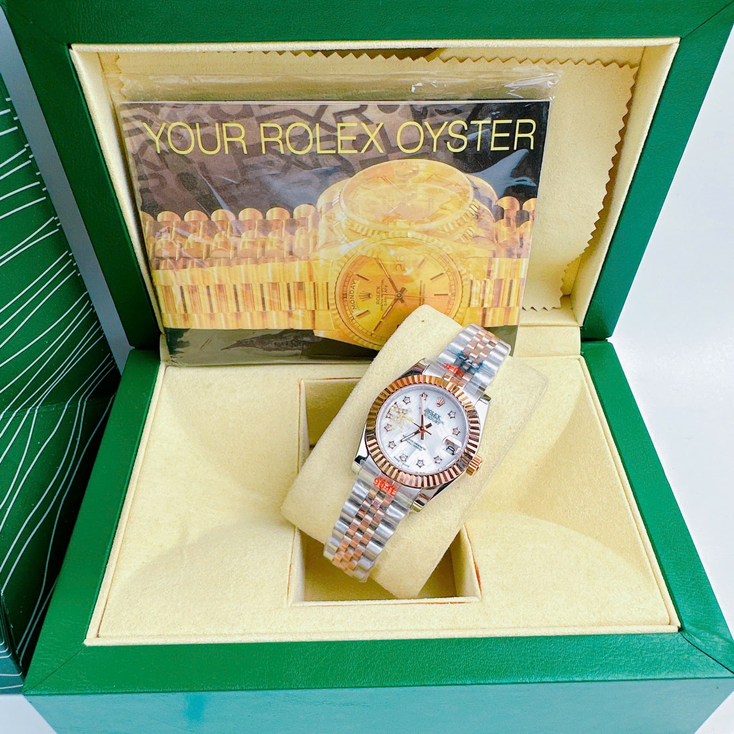 Đồng Hồ Rolex Đính Đá Ngôi Sao |Nữ Giới |Trắng |Niềng Khía |Dây Kim Loại Demi Rose |Máy Pin (Máy Quartz) |Size 31mm |donghogiatot.vn