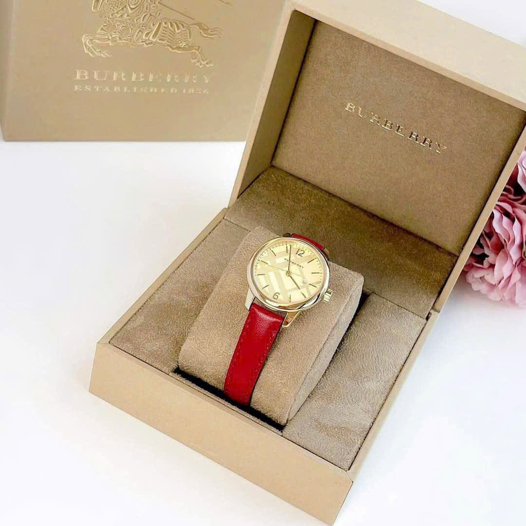 Đồng Hồ Burberry The Classic Round |Nữ Giới |Vàng Gold |Dây Da Đỏ |Máy Pin (Quartz) |Size 32mm |donghogiatot.vn
