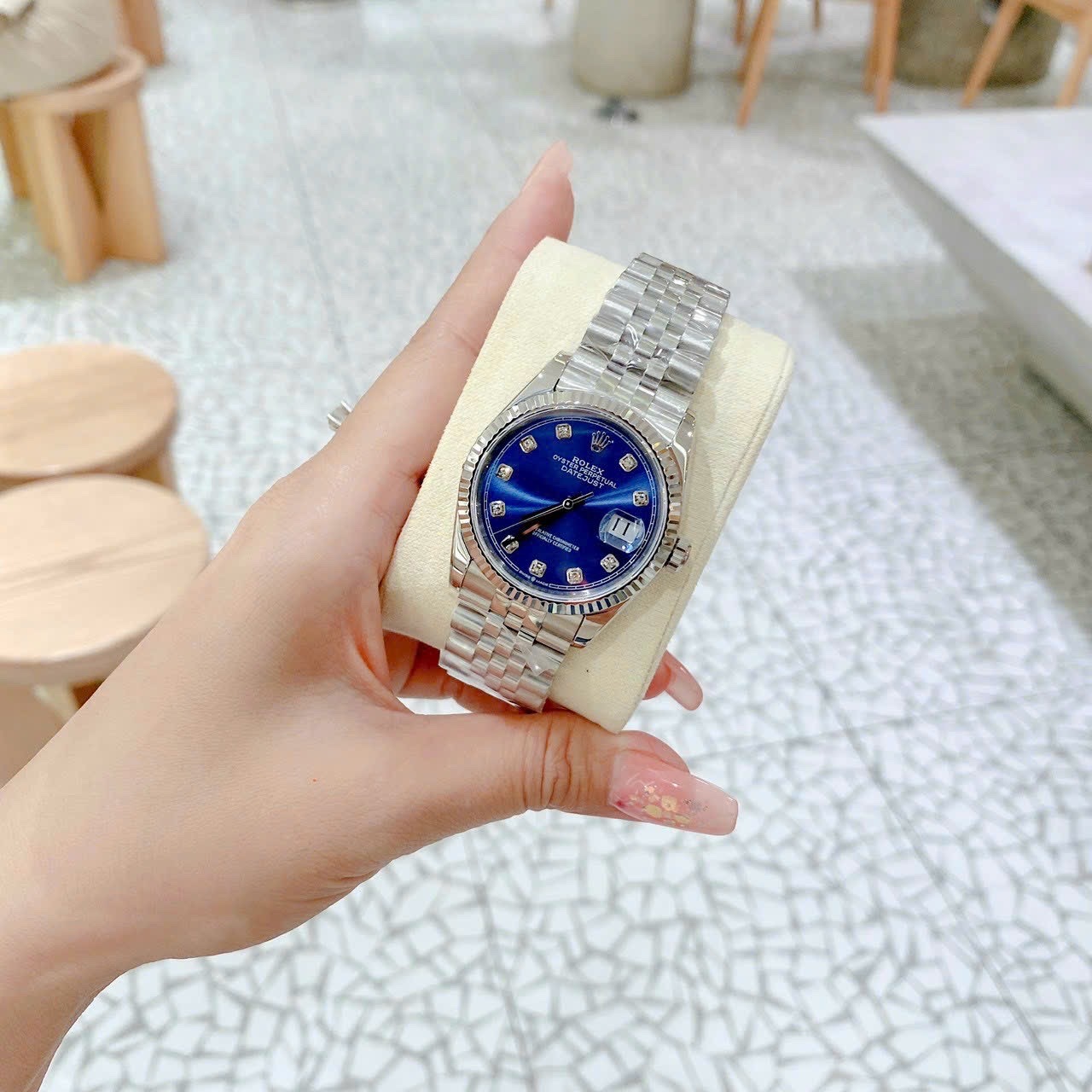 Đồng Hồ Rolex Niềng Khía |Nữ Giới |Mặt Xanh Dương |Dây Kim Loại Silver |Máy Cơ (Automatic) |Size 36mm |donghogiatot.vn