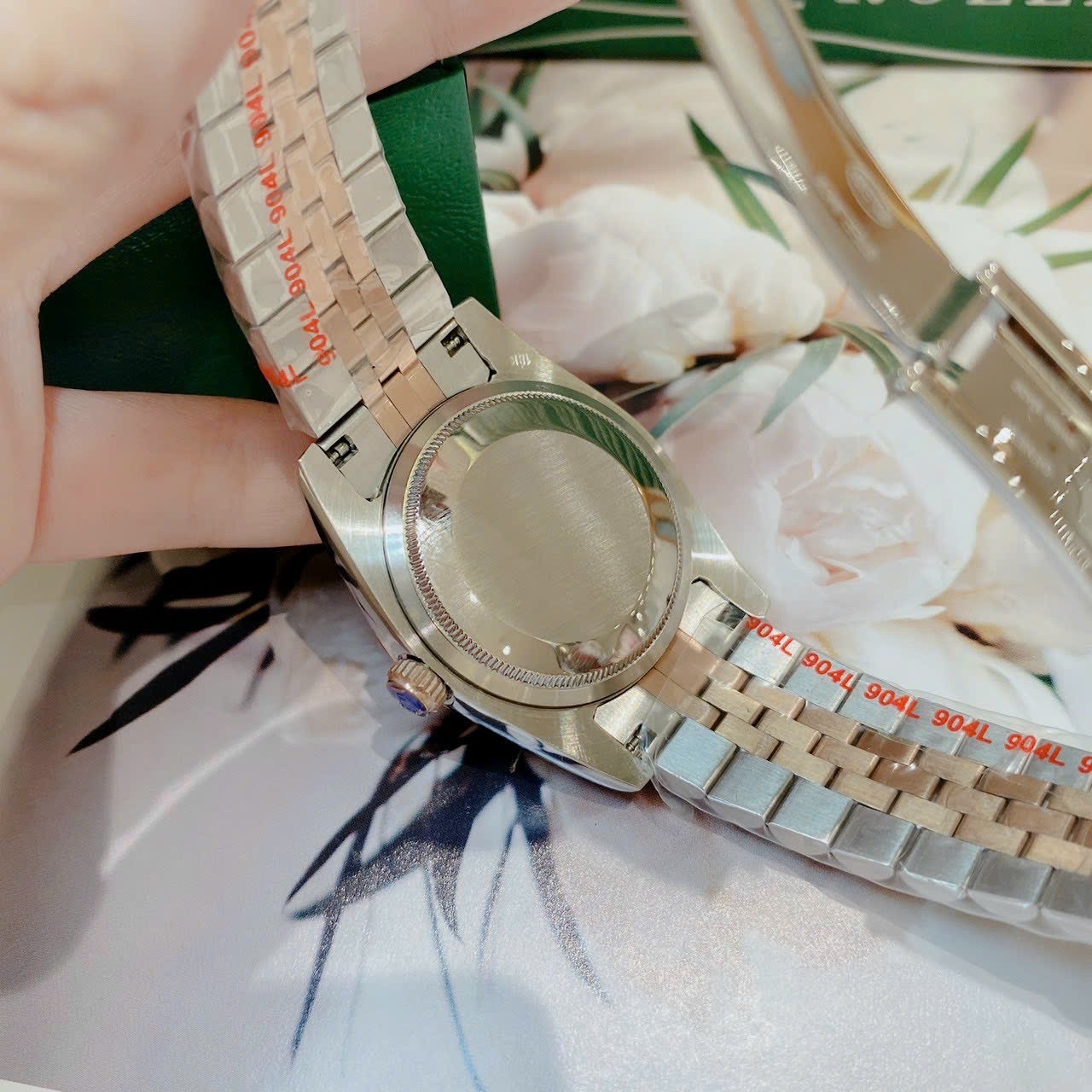 Đồng Hồ Rolex Niềng Khía |Nữ Giới |Mặt Hồng Trà |Dây Kim Loại Demi Rose |Máy Cơ (Automatic) |Size 36mm |donghogiatot.vn