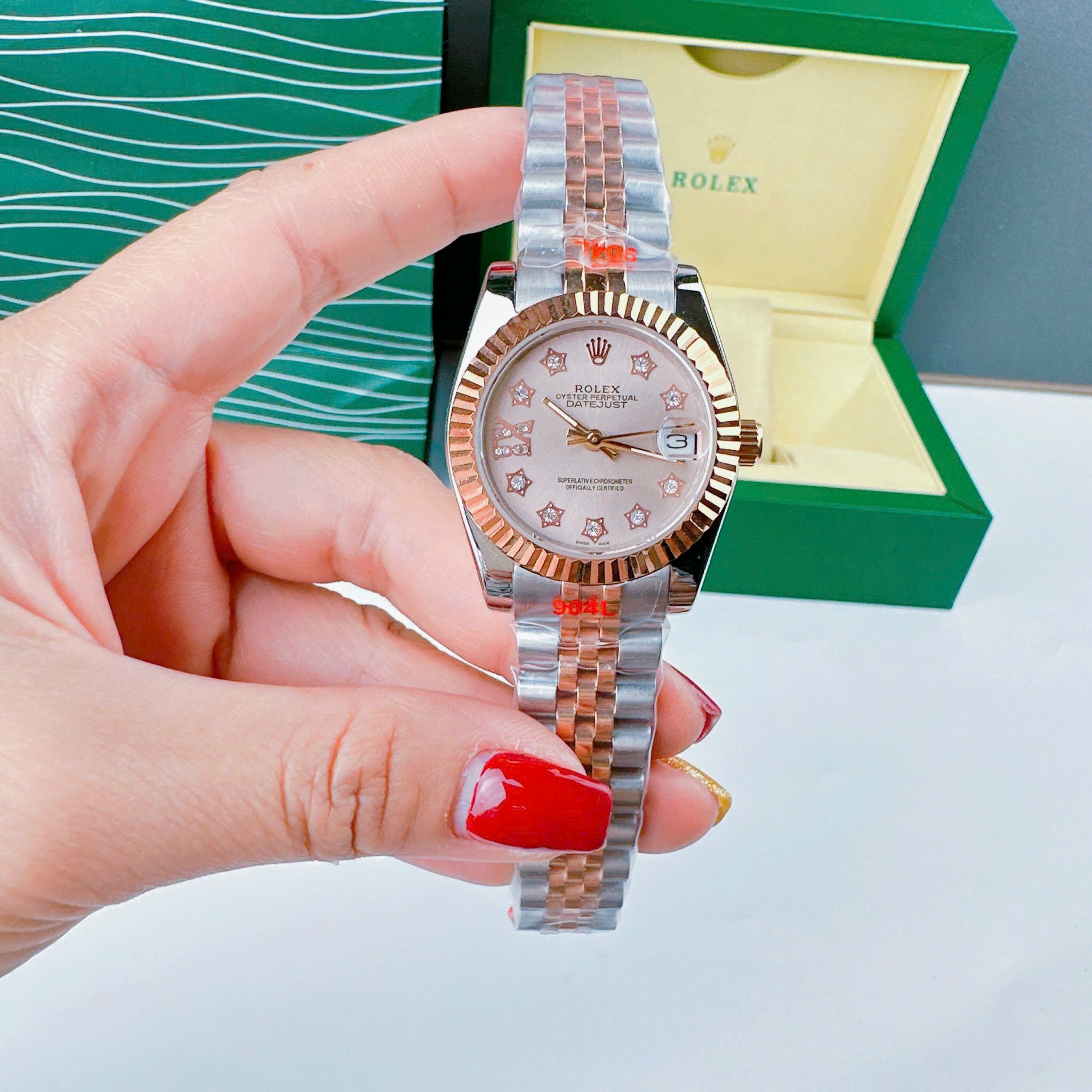 Đồng Hồ Rolex Đính Đá Ngôi Sao |Nữ Giới |Hồng Nhạt |Dây Kim Loại Demi Rose Gold |Máy Pin (Máy Quartz) |Size 31mm |donghogiatot.vn