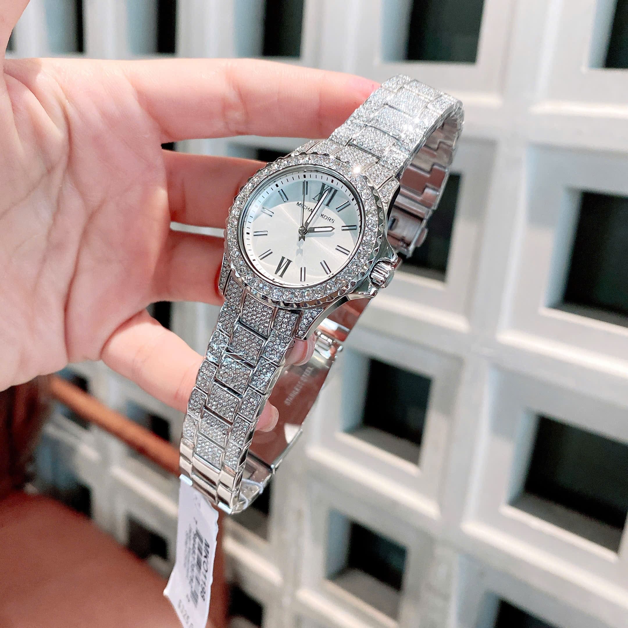 Đồng Hồ Micheal Kors Mini Everest |Nữ Giới |Mặt Tròn Trắng |Dây Kim Loại Đính Đá |Máy Pin (Quartz) |Size 33mm |donghogiatot.vn