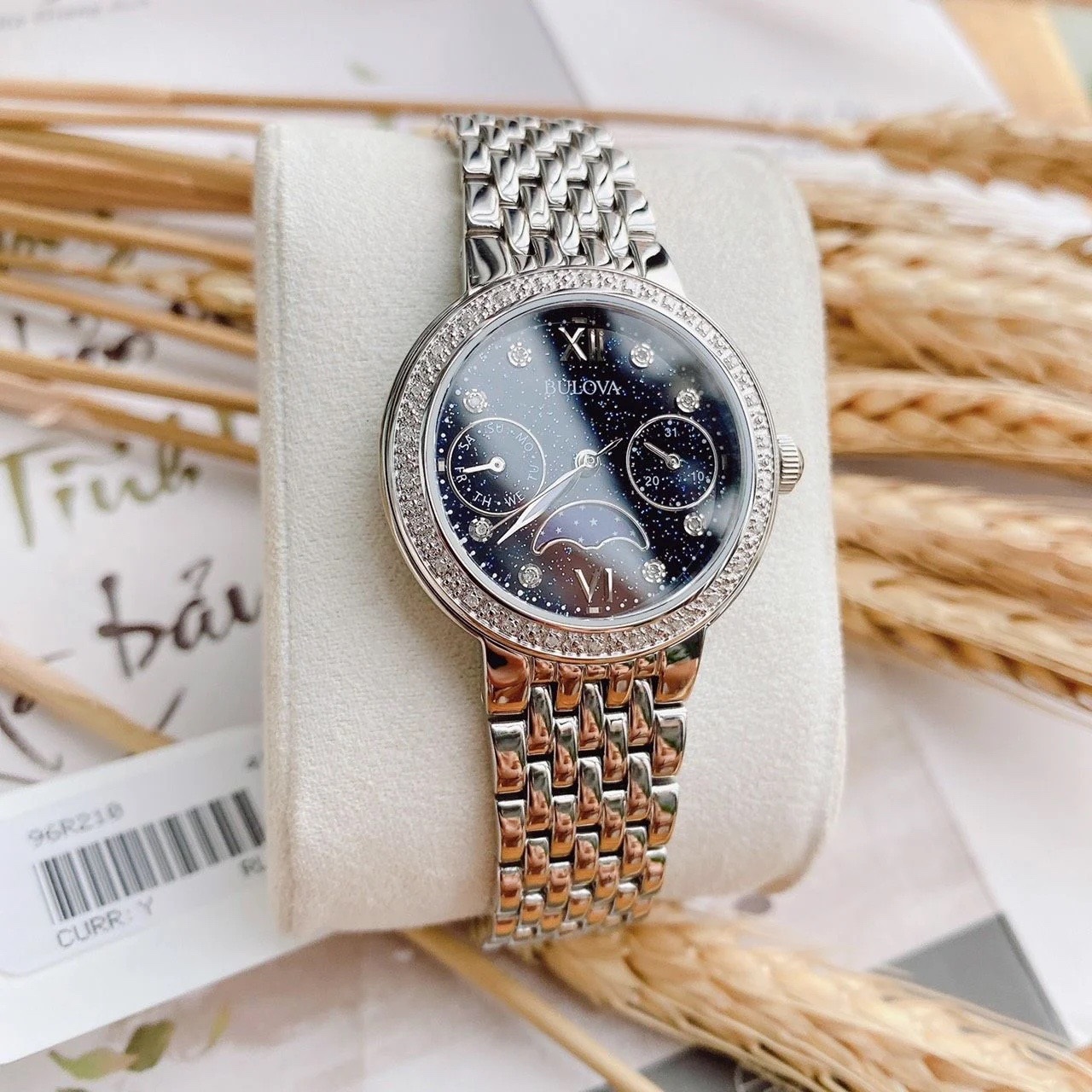 Đồng Hồ Bulova Moonphase |Nữ Giới |Mặt Xanh Dương |Dây Kim Loại Silver |Máy Pin (Quartz) |Size 32mm |donghogiatot.vn