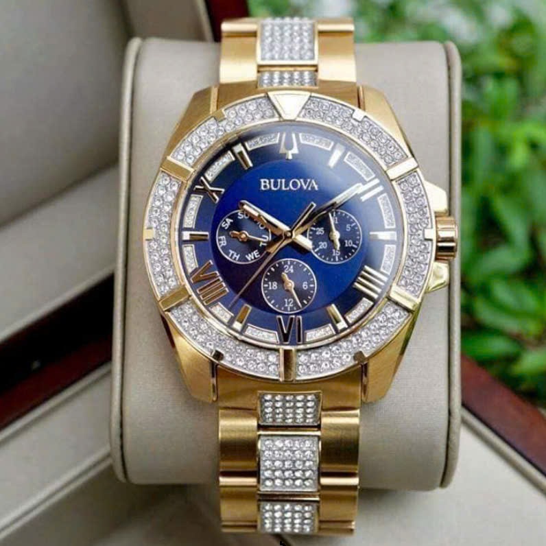 Đồng Hồ Bulova Octava |Nam Giới |Xanh Dương |Đính Đá |Dây Kim Loại Demi Vàng |Máy Pin (Quartz) |Size 44mm |donghogiatot.vn