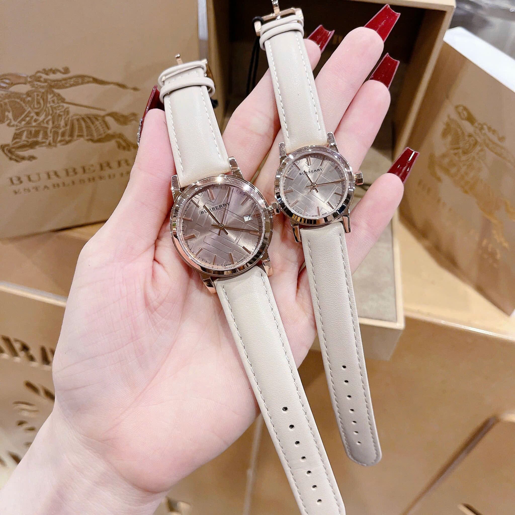 Đồng Hồ Burberry The City |Cặp Đôi |Mặt Rose Gold |Dây Da Nude |Size 34x28mm |donghogiatot.vn
