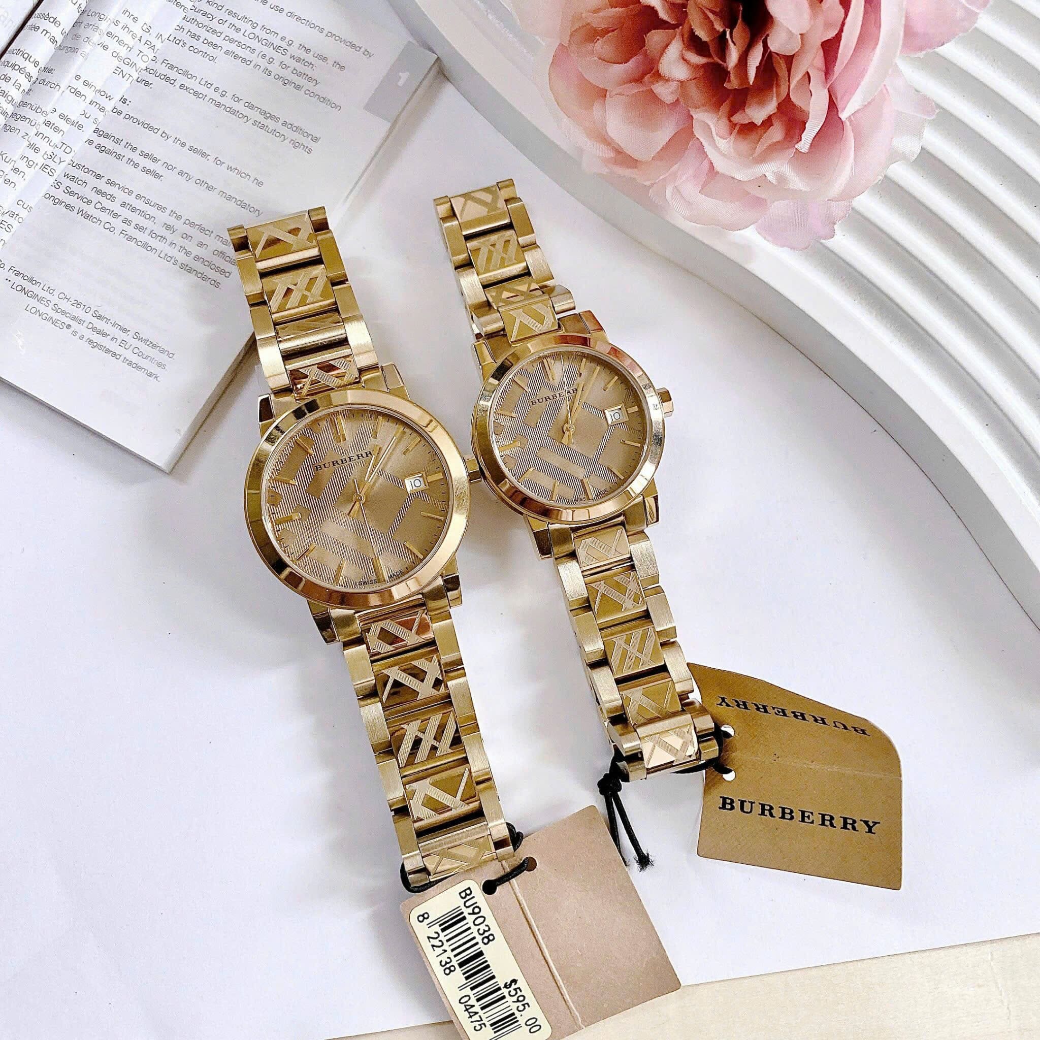 Đồng Hồ Burberry The City |Cặp Đôi |Mặt Tròn |Dây Kim Loại Vàng Gold |Size 38x34mm |donghogiatot.vn