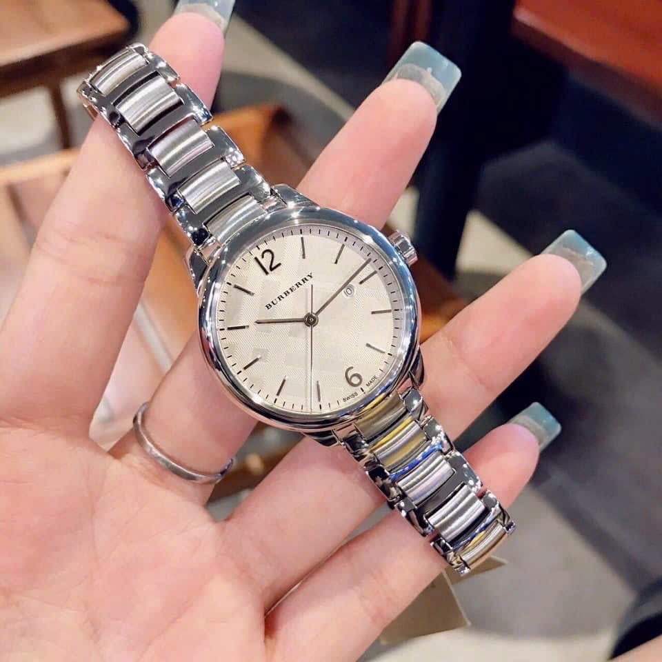 Đồng Hồ Burberry The Classic |Cặp Đôi |Mặt Trắng |Dây Kim Loại Silver |Size 40x32mm |donghogiatot.vn