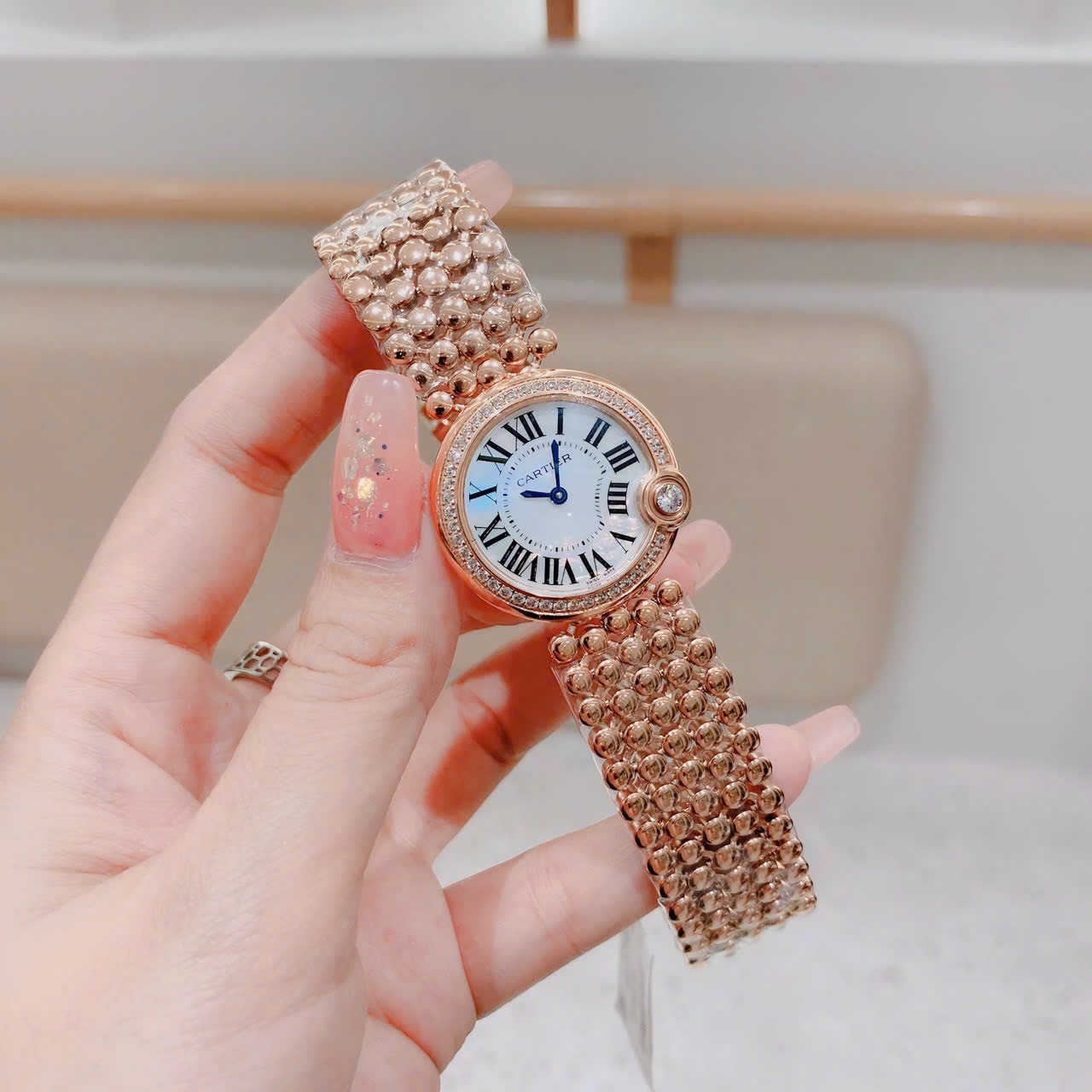 Đồng Hồ Cartier Ballon Blanc |Nữ Giới |Mặt Trắng |Dây Kim Loại Rose Gold |Máy Pin (Quartz) |Size 30mm |donghogiatot.vn