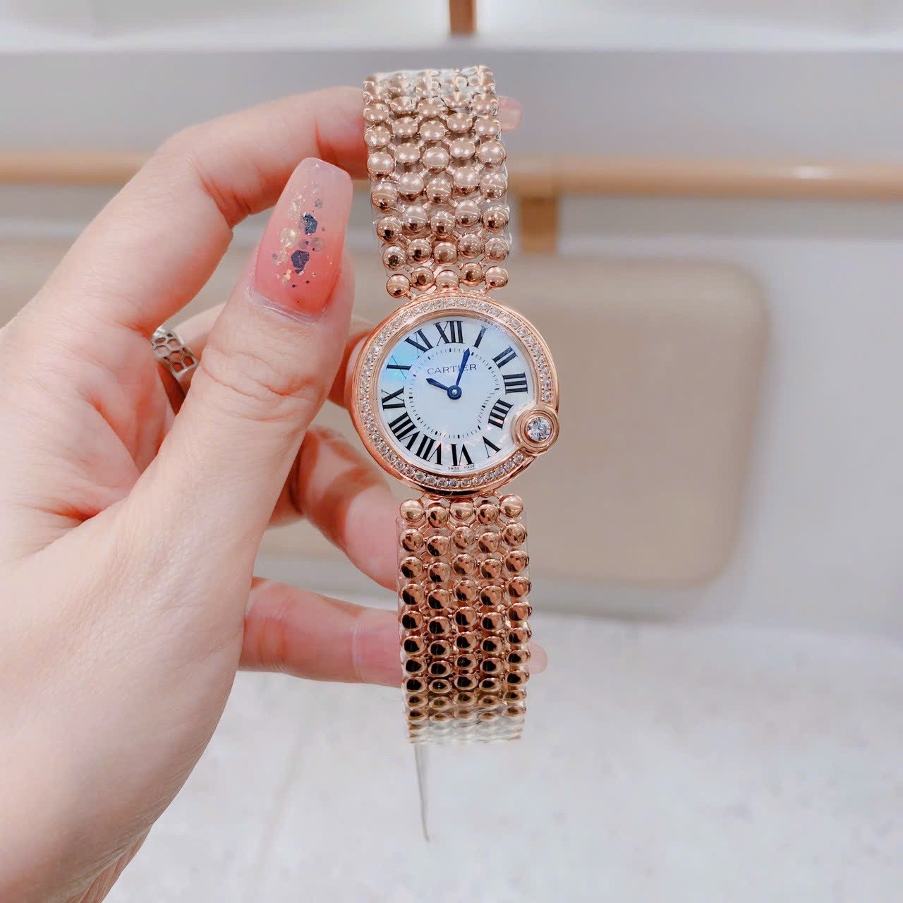 Đồng Hồ Cartier Ballon Blanc |Nữ Giới |Mặt Trắng |Dây Kim Loại Rose Gold |Máy Pin (Quartz) |Size 30mm |donghogiatot.vn